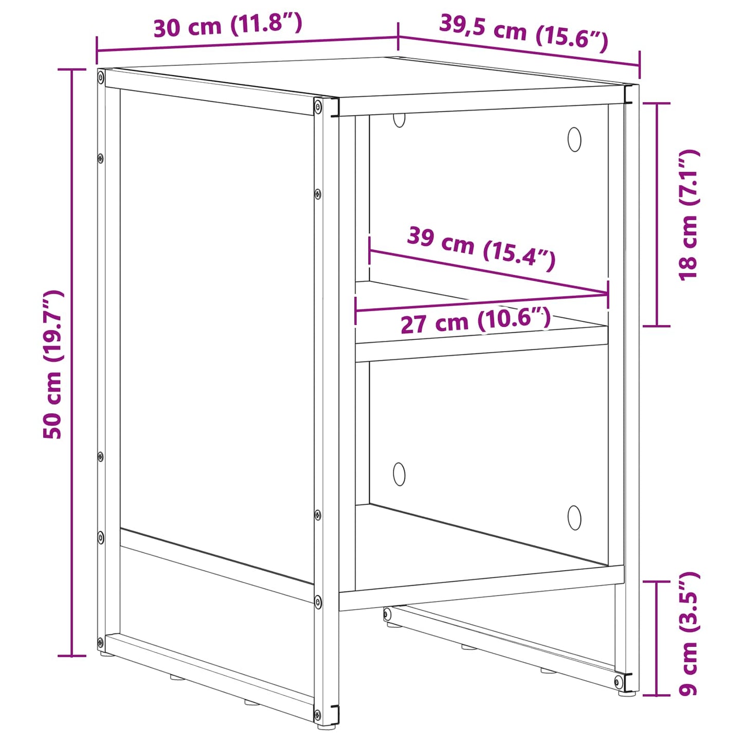 Bedside Table Black Oak 39.5 x 30 x 50 cm Engineered Wood