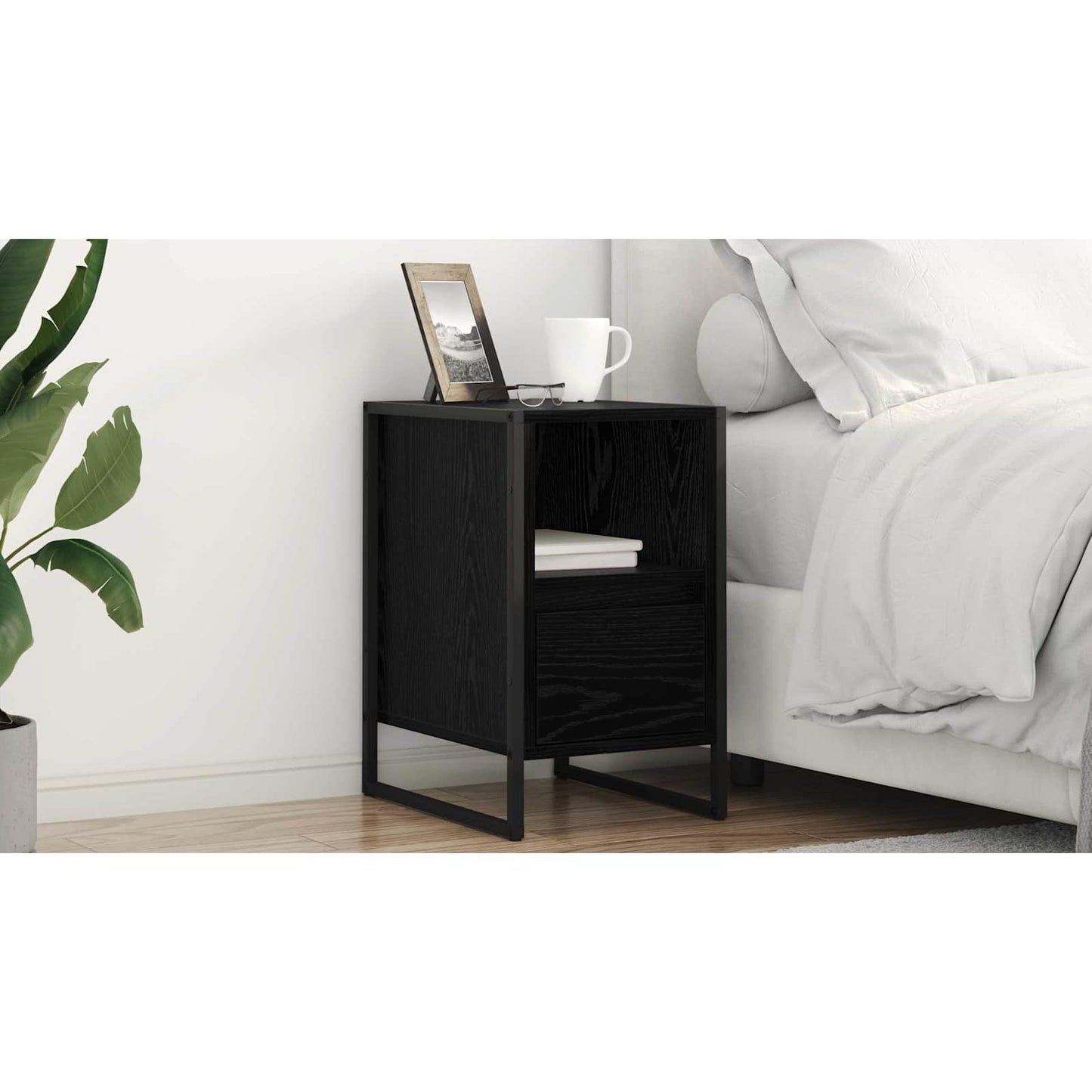 Bedside Table Black Oak 39.5 x 30 x 50 cm Engineered Wood