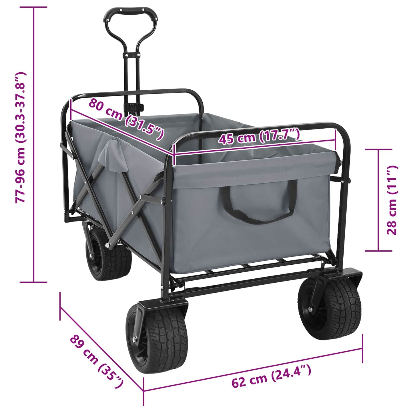 Folding Wagon Grey 89 x 63 x 96 cm Steel and Polyester Oxford