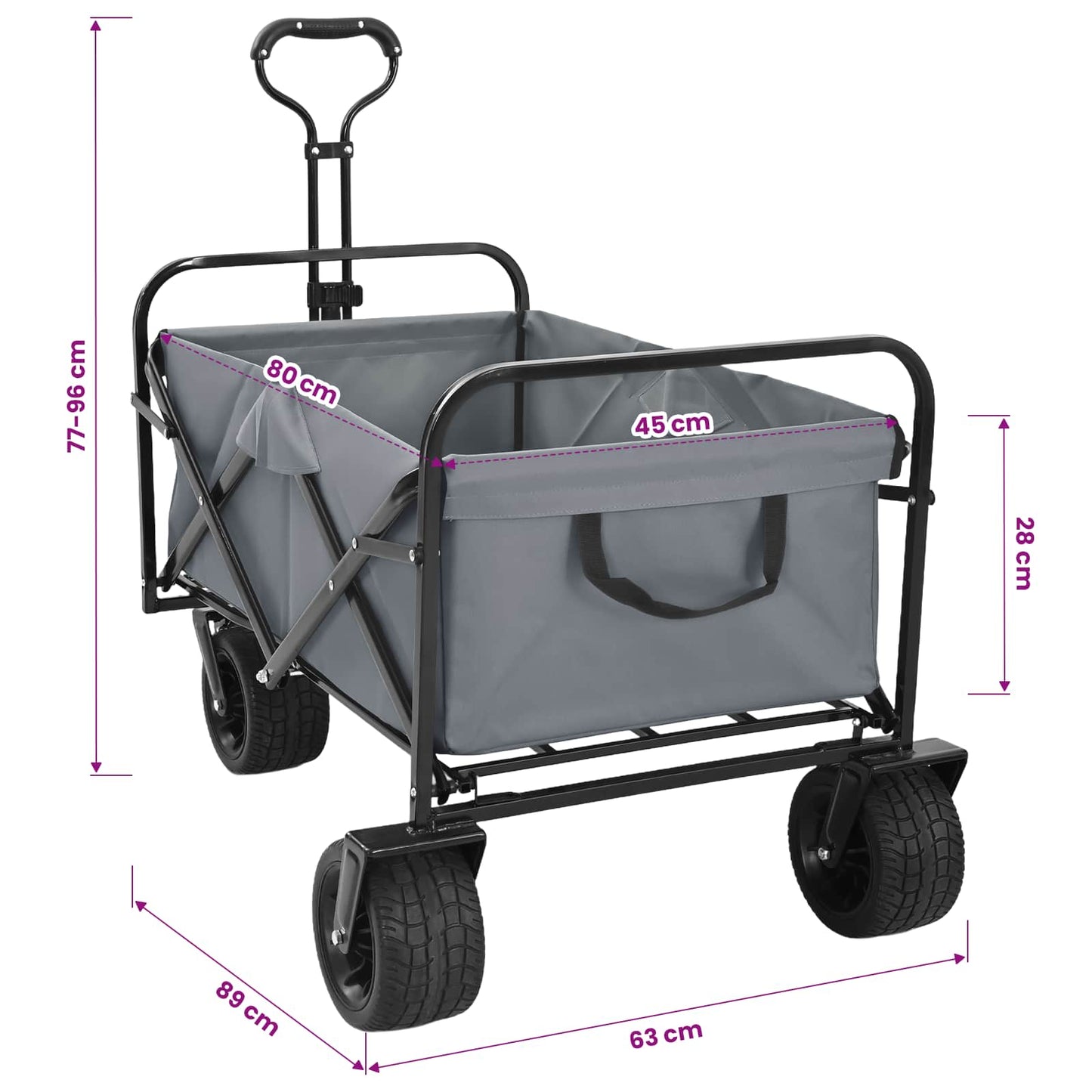 Folding Wagon Grey 89 x 63 x 96 cm Steel and Polyester Oxford