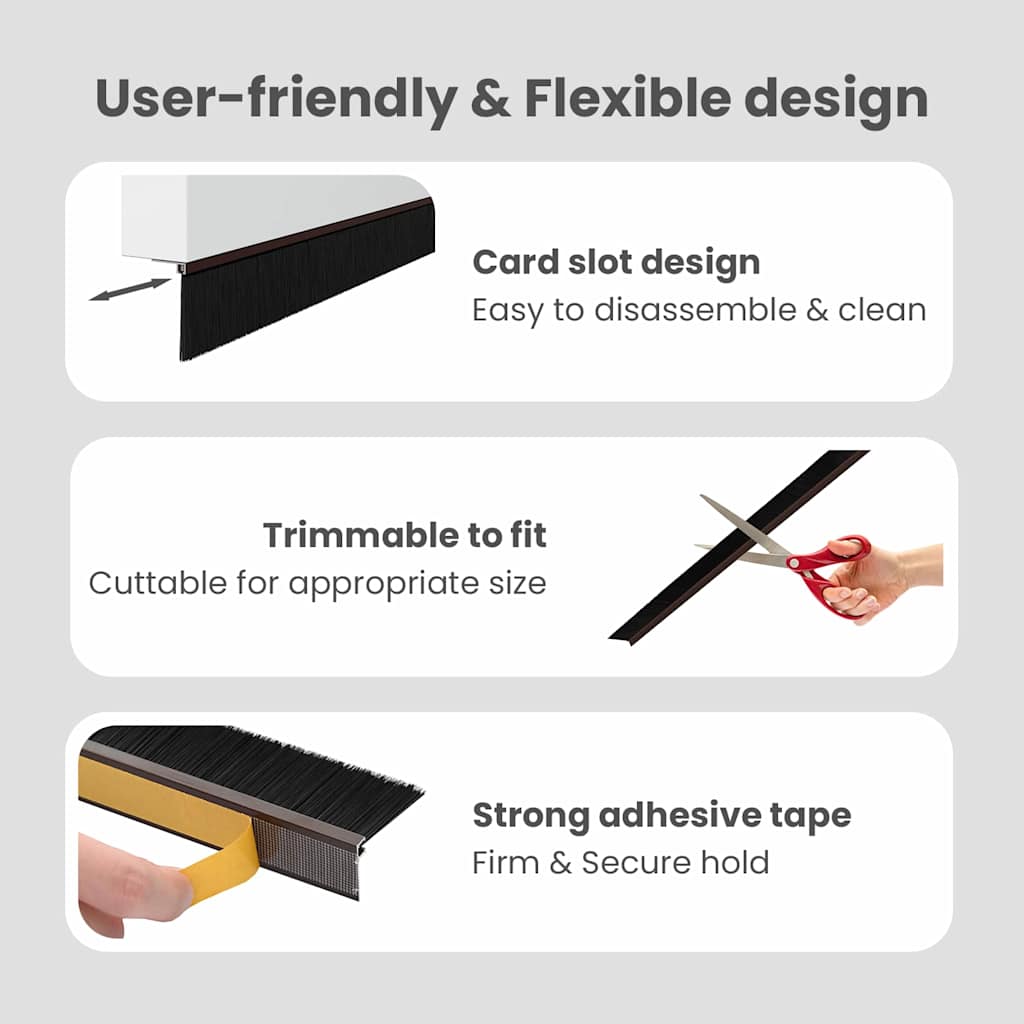 Self-adhesive Door Brush Seals 6 pcs Brown 100 cm