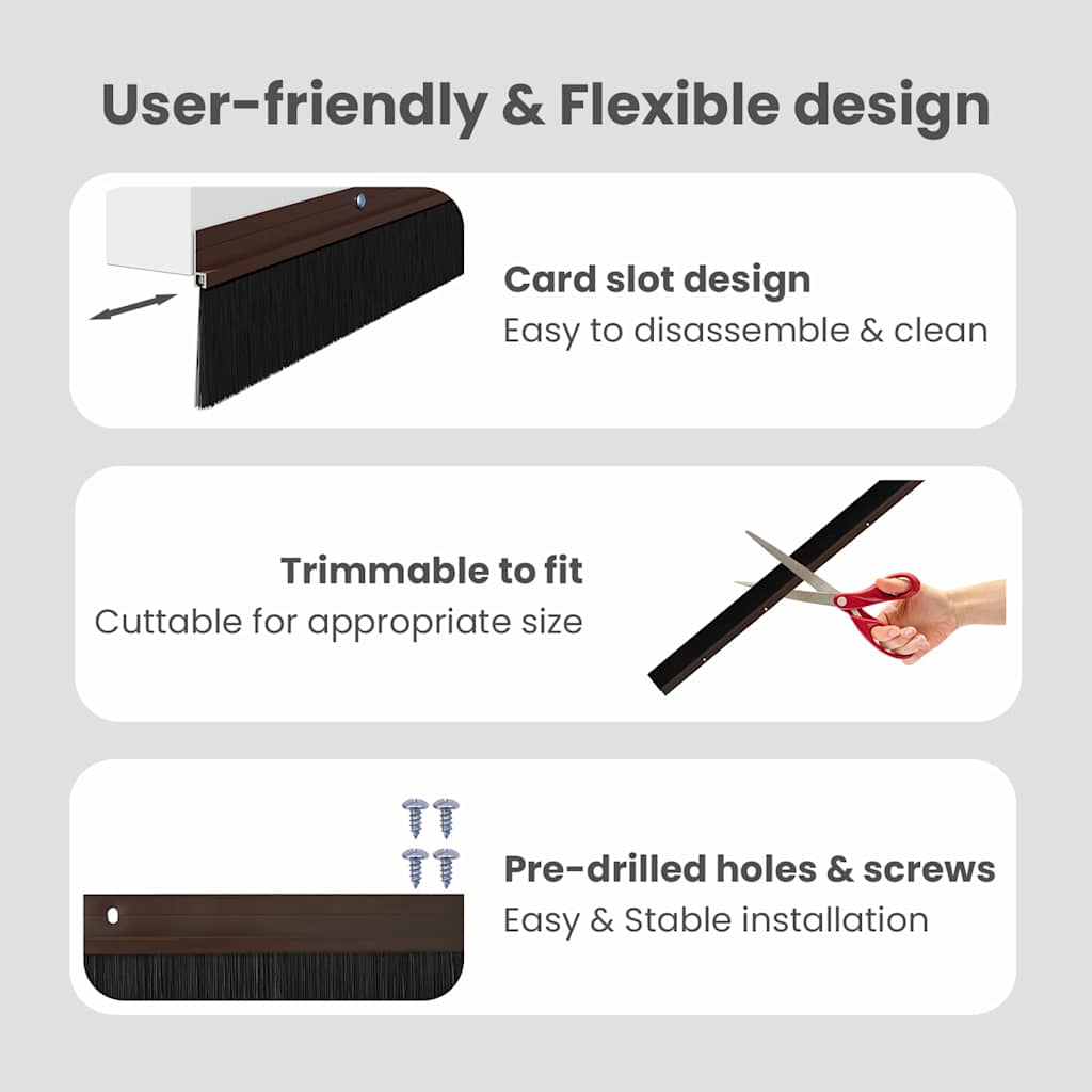 Screw-on Door Brush Seals 6 pcs Brown 100 cm Aluminium Alloy