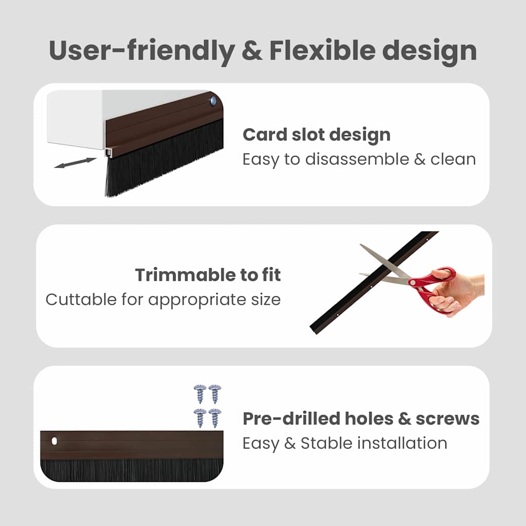 Screw-on Door Brush Seals 12 pcs Brown 100 cm Aluminium Alloy