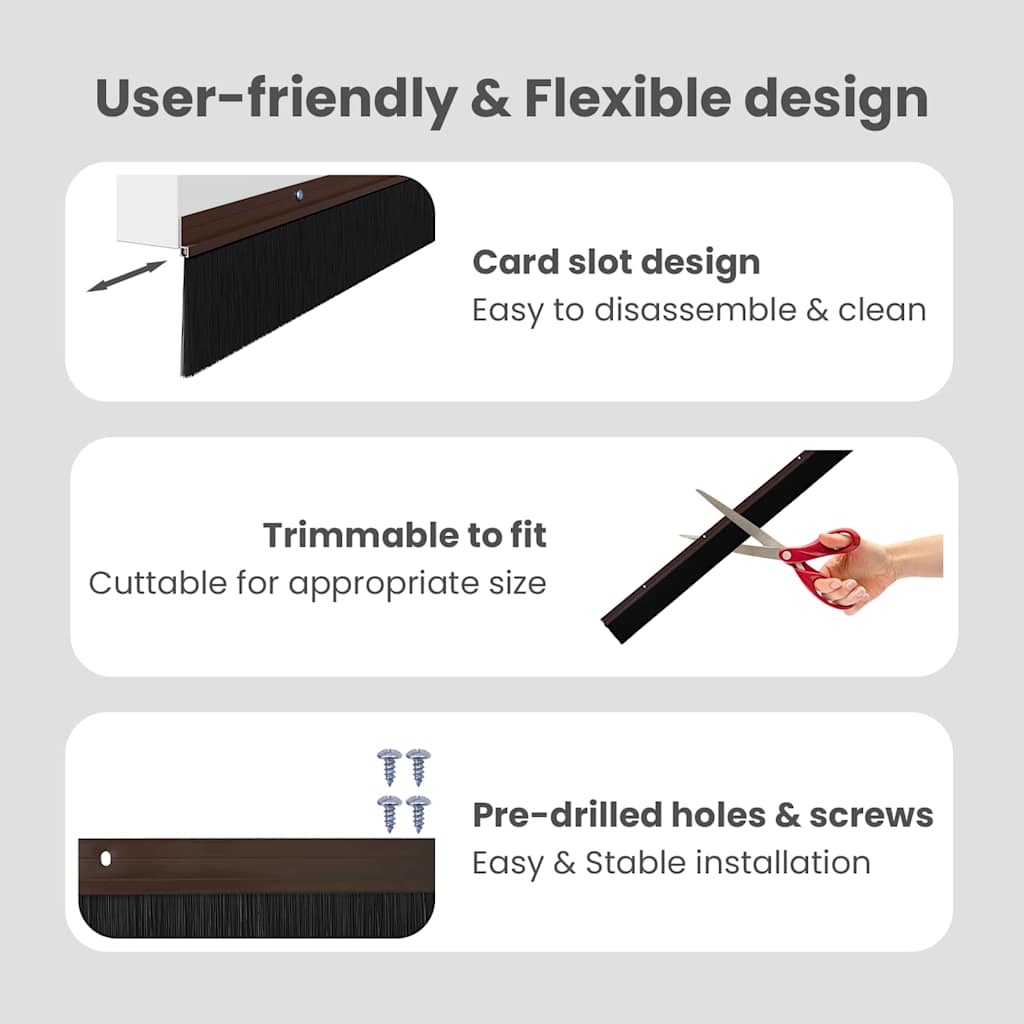Screw-on Door Brush Seals 12 pcs Brown 100 cm Aluminium Alloy
