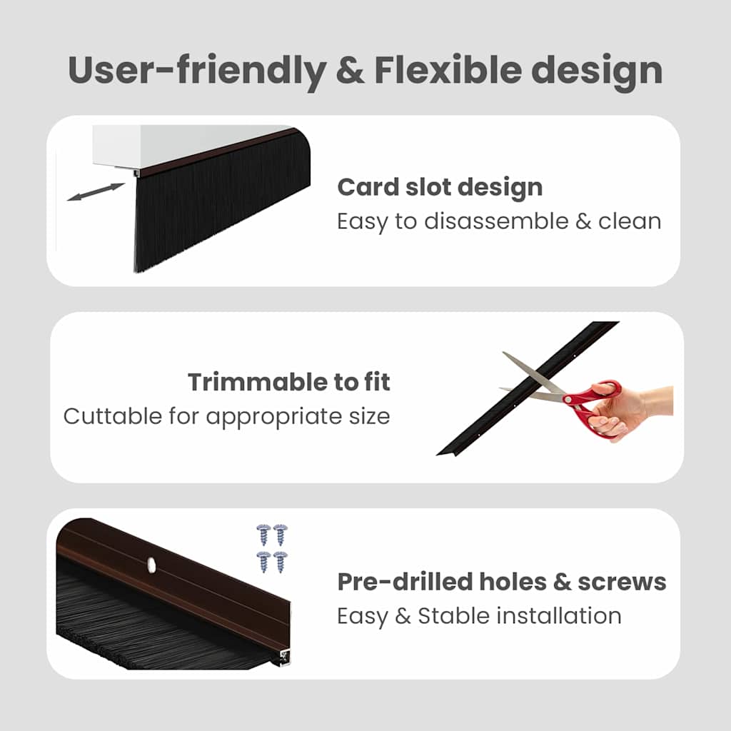Screw-on Door Brush Seals 2 pcs Brown 100 cm Aluminium Alloy