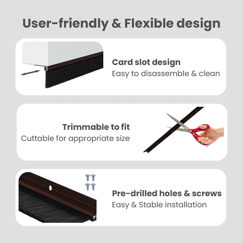 Screw-on Door Brush Seals 12 pcs Brown 100 cm Aluminium Alloy