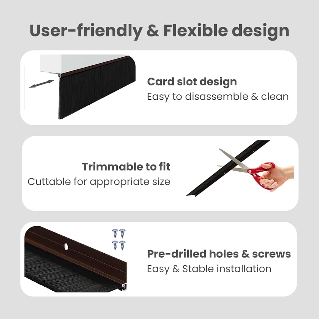 Screw-on Door Brush Seals 12 pcs Brown 100 cm Aluminium Alloy