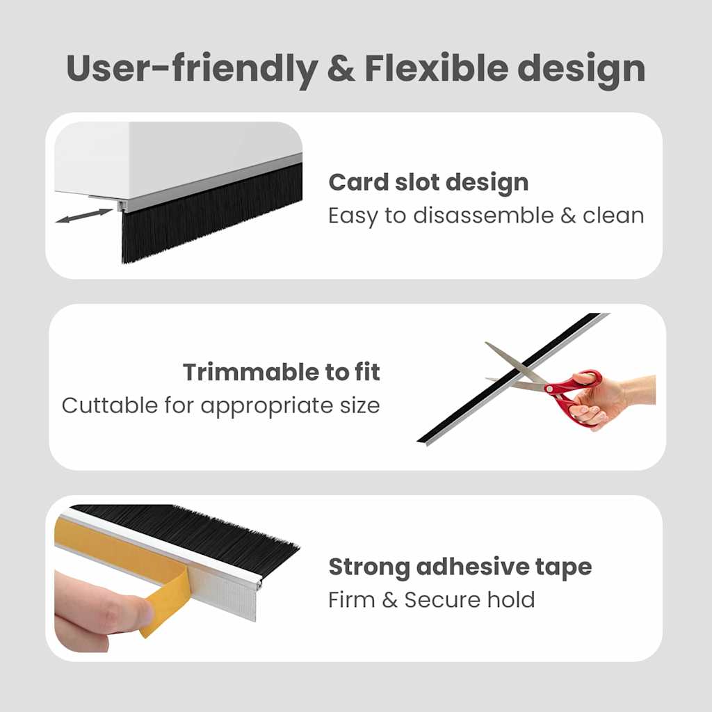 Self-adhesive Door Brush Seals 12 pcs Silver 100 cm