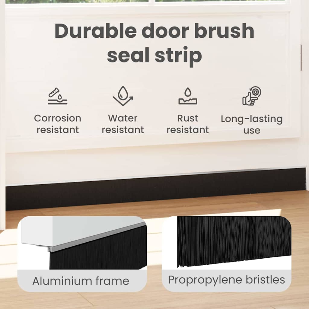 Screw-on Door Brush Seals 2 pcs Silver 100 cm Aluminium Alloy