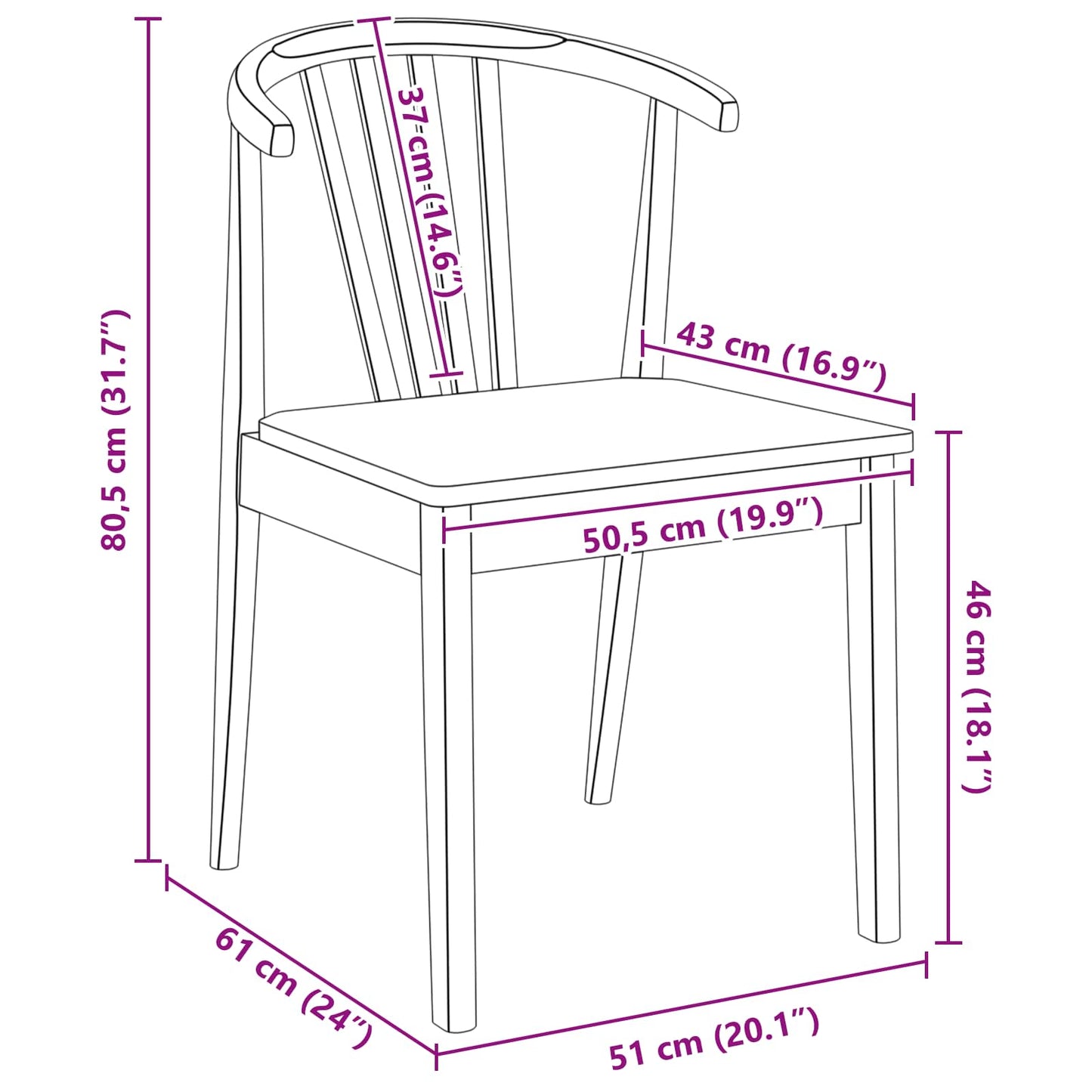 Dining Chair 2 pcs Natural Solid Rubberwood