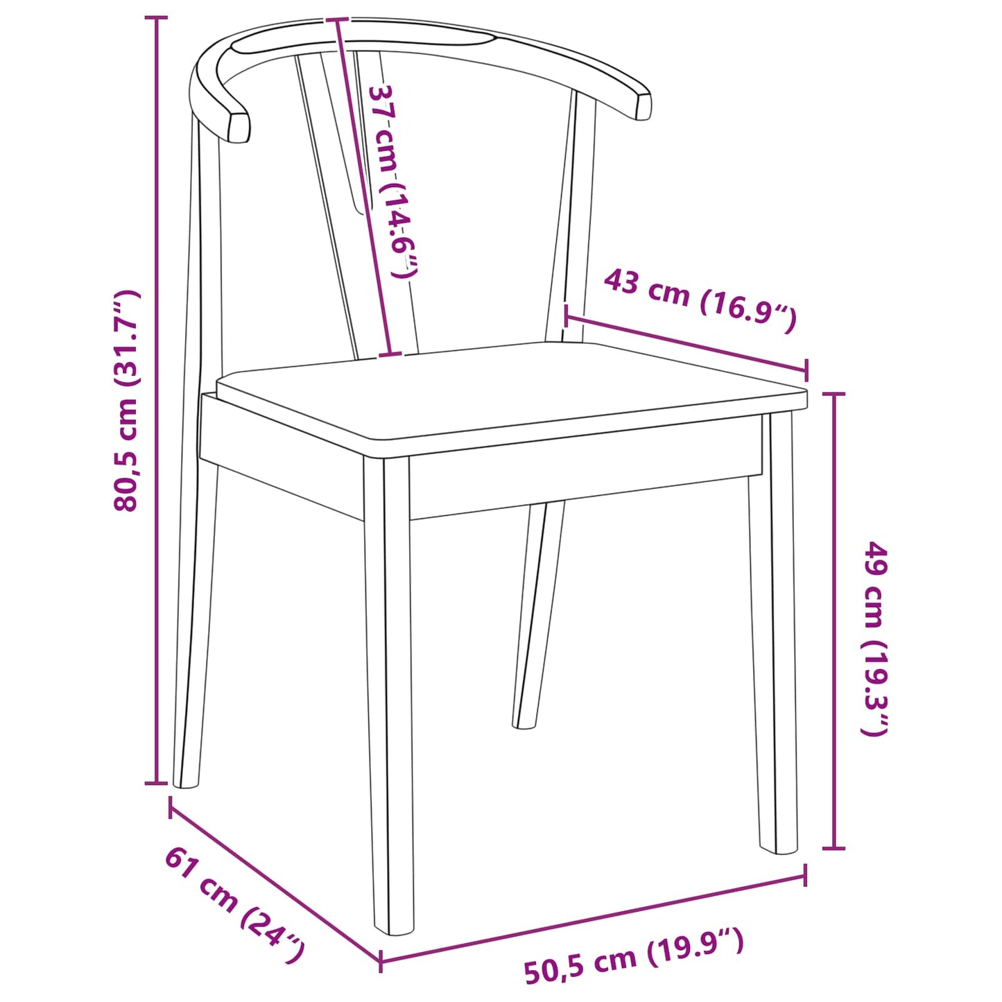 Dining Chair 2 pcs Natural Solid Rubber Wood