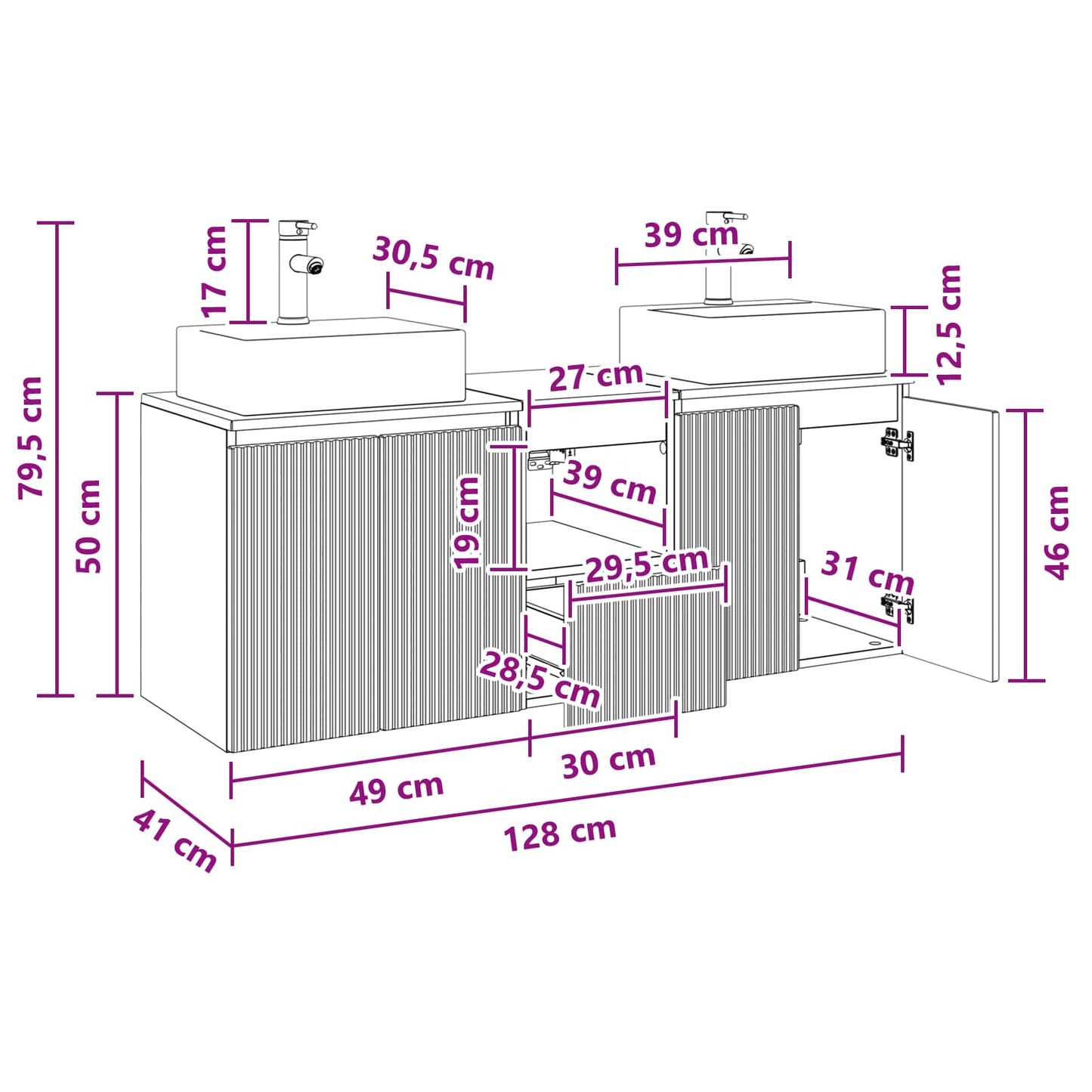 Bathroom Cabinet Set 3 pcs White 49.5 x 41 x 62.5 cm