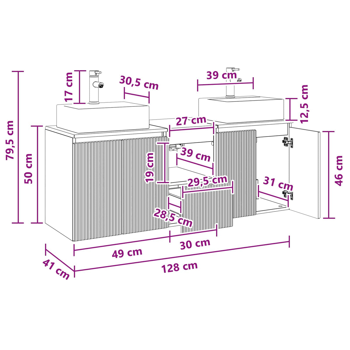 Bathroom Cabinet Set 3 pcs Grey Sonoma 129 x 41 x 79.5 cm