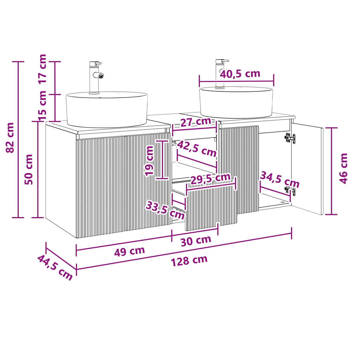 Bathroom Cabinet Set 3 pcs Black 49.5 x 44.5 x 65 cm
