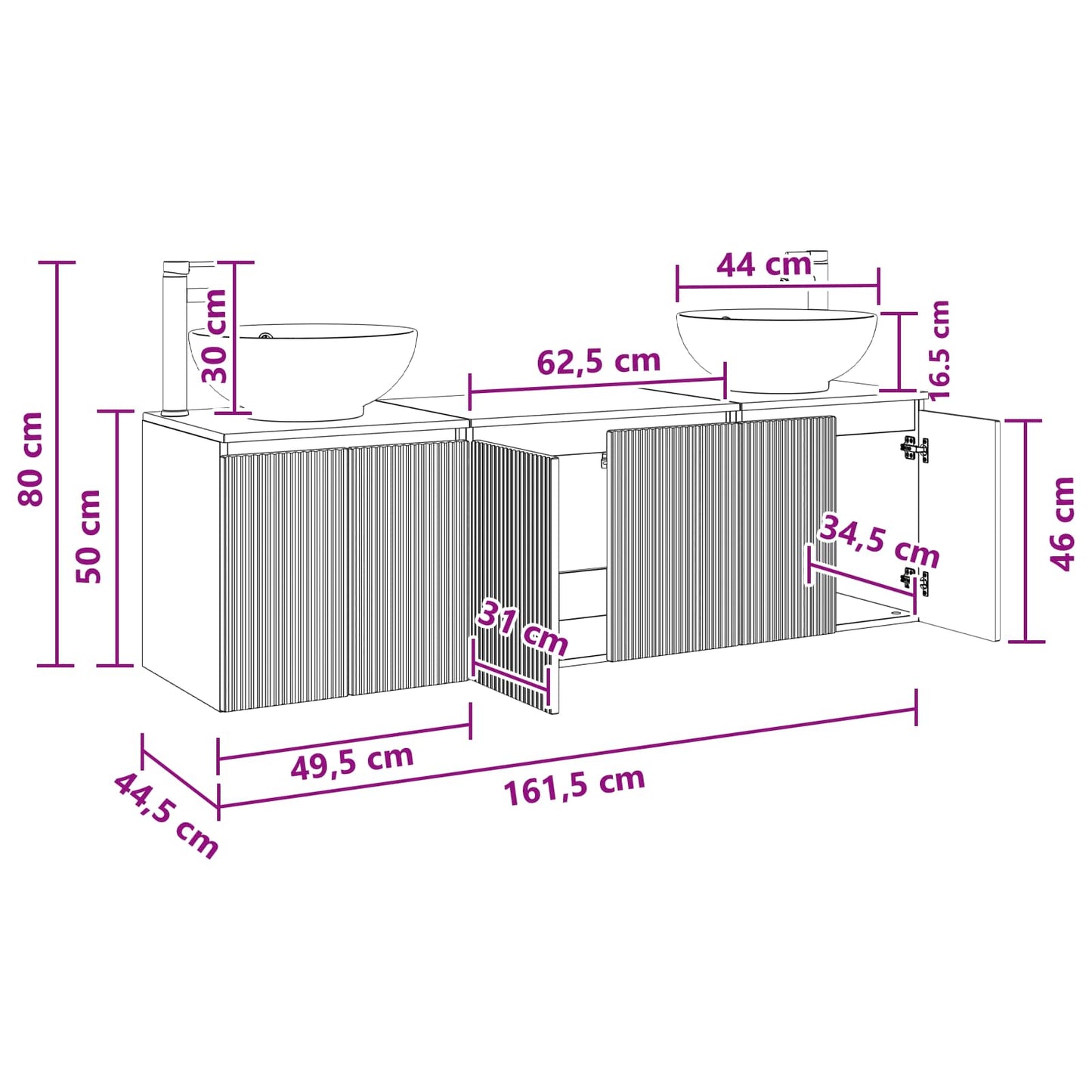 Bathroom Cabinet Set 3 pcs High Gloss White 49.5 x 44.5 x 65 cm