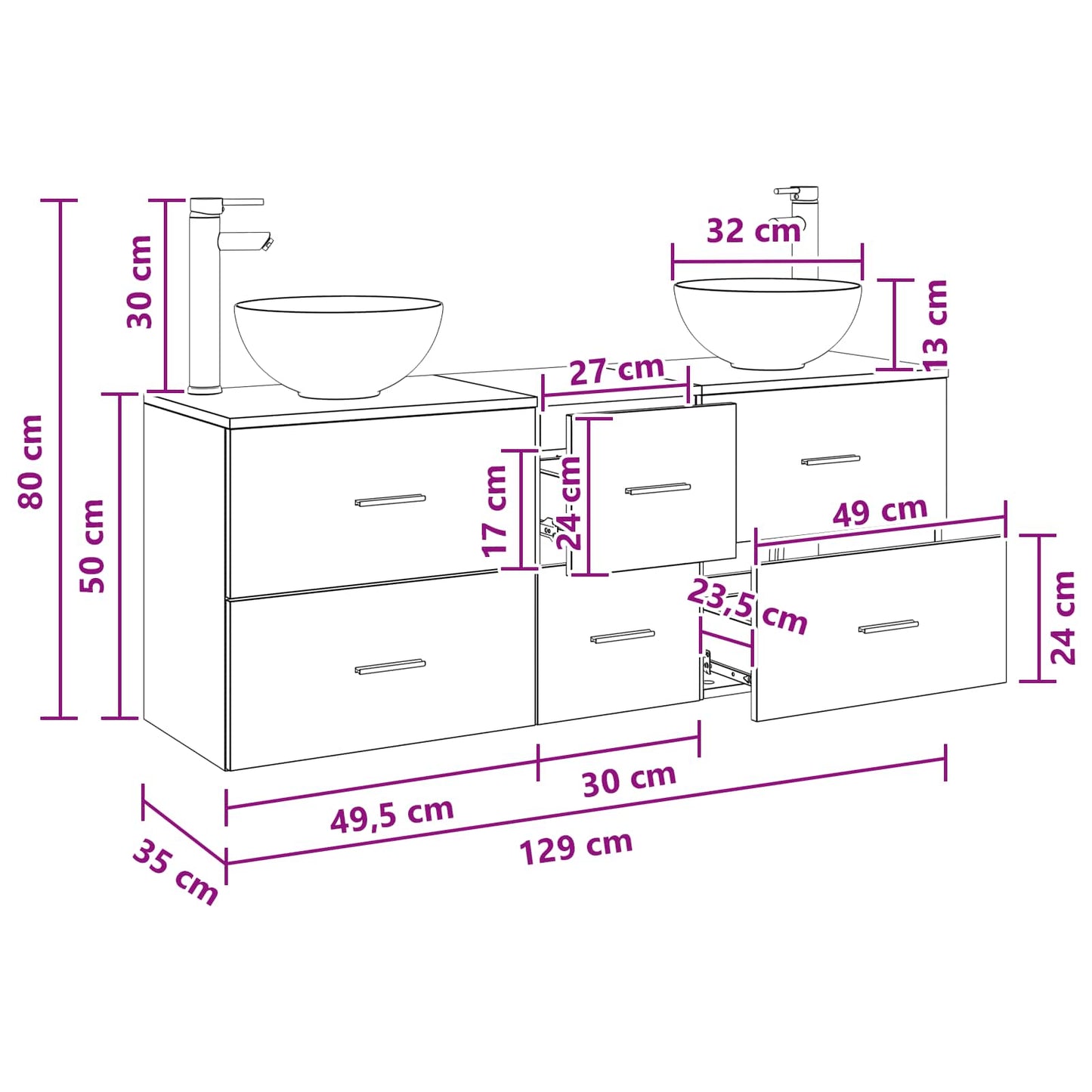 Bathroom Cabinet Set 3 pcs White 49.5 x 35 x 63 cm