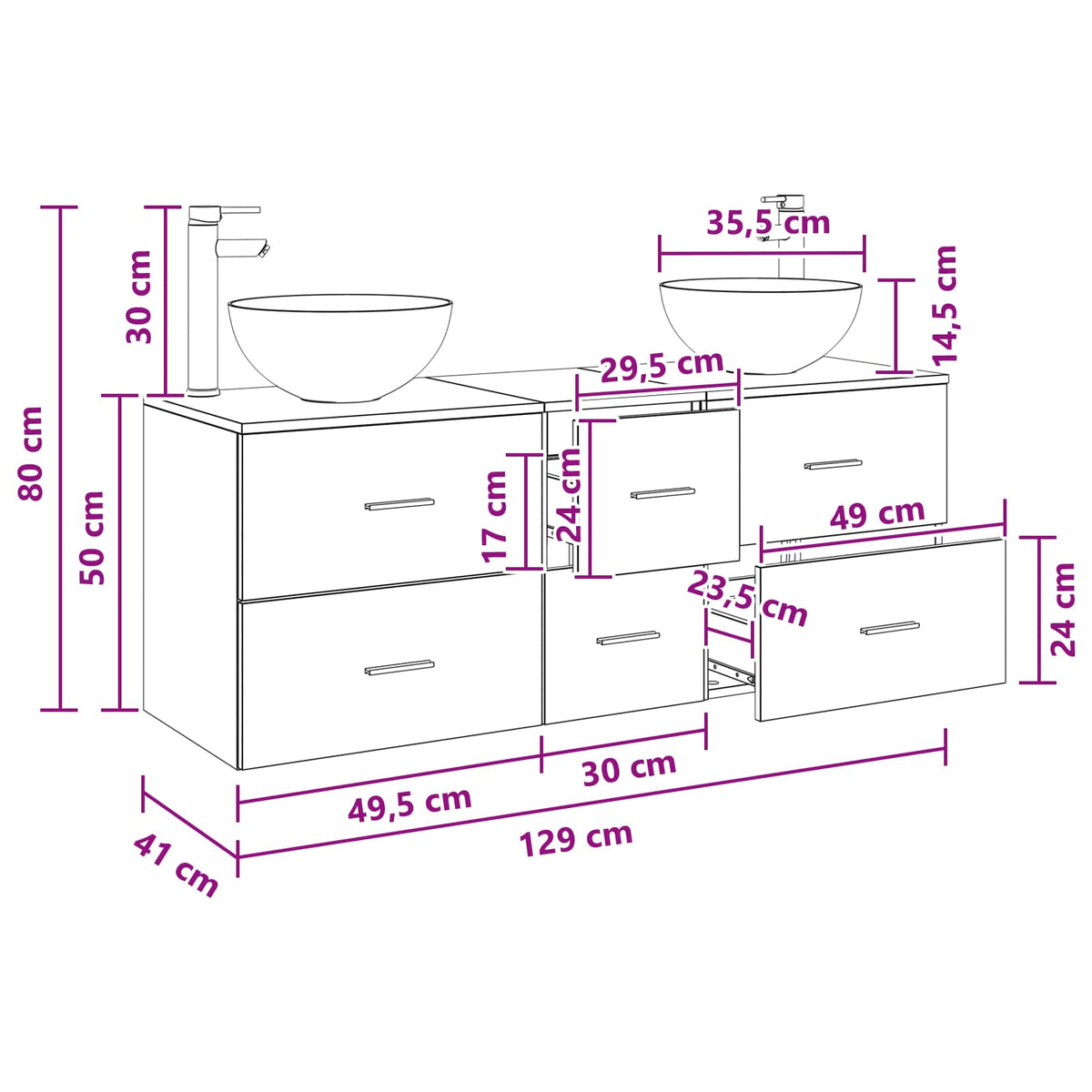 Bathroom Cabinet Set 3 pcs Old Wood 129 x 41 x 80 cm