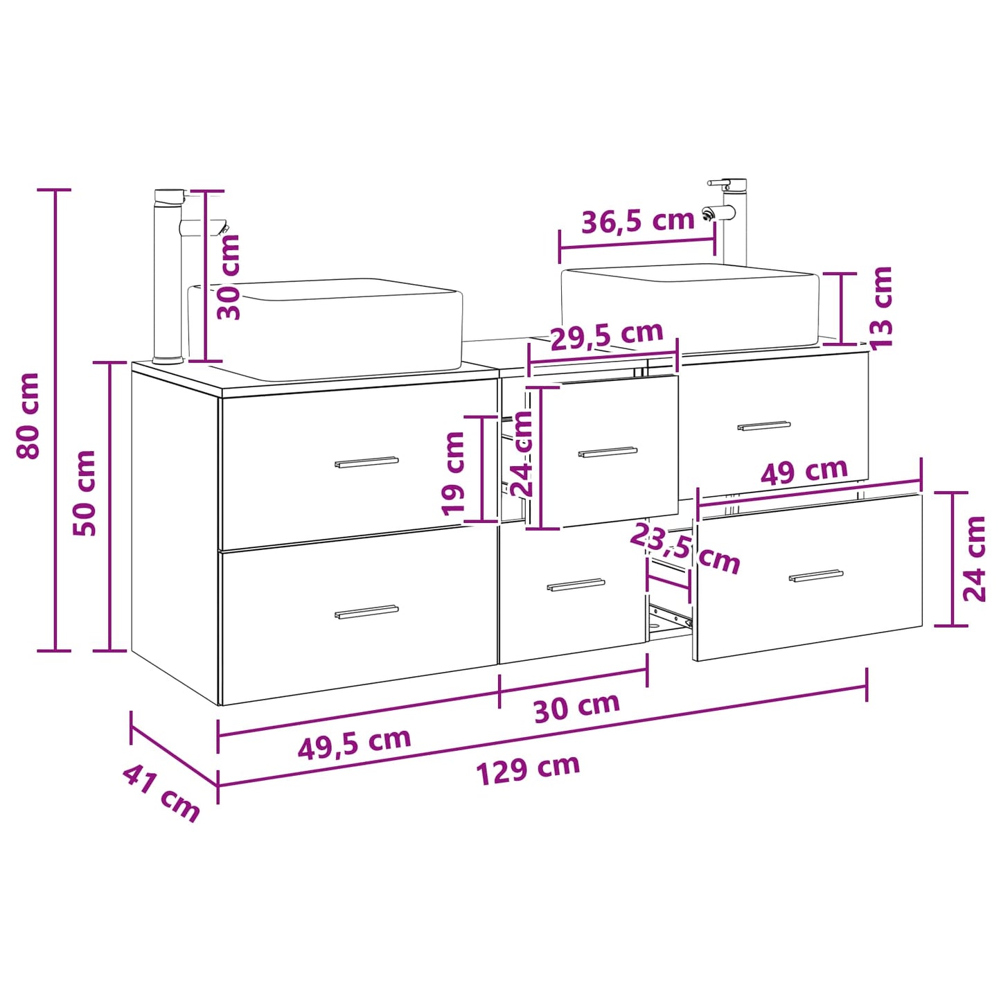 Bathroom Cabinet Set 3 pcs Grey Sonoma 49.5 x 41 x 63 cm