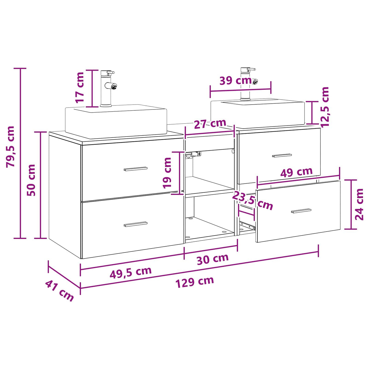 Bathroom Cabinet Set 3 pcs Grey Sonoma 129 x 41 x 79.5 cm