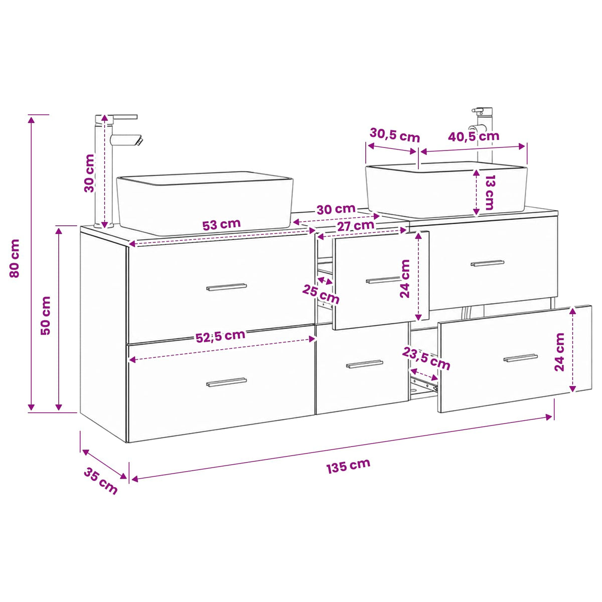 Bathroom Cabinet Set 3 pcs Concrete Grey 136 x 35 x 80 cm