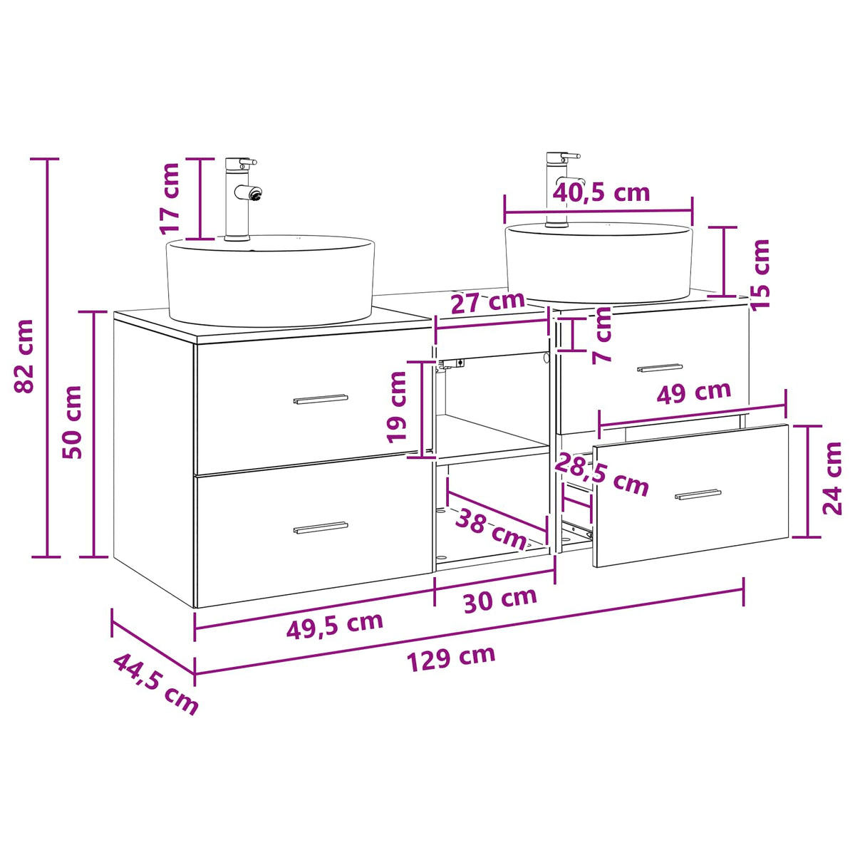 Bathroom Cabinet Set 3 pcs Grey Sonoma 129 x 44.5 x 82 cm
