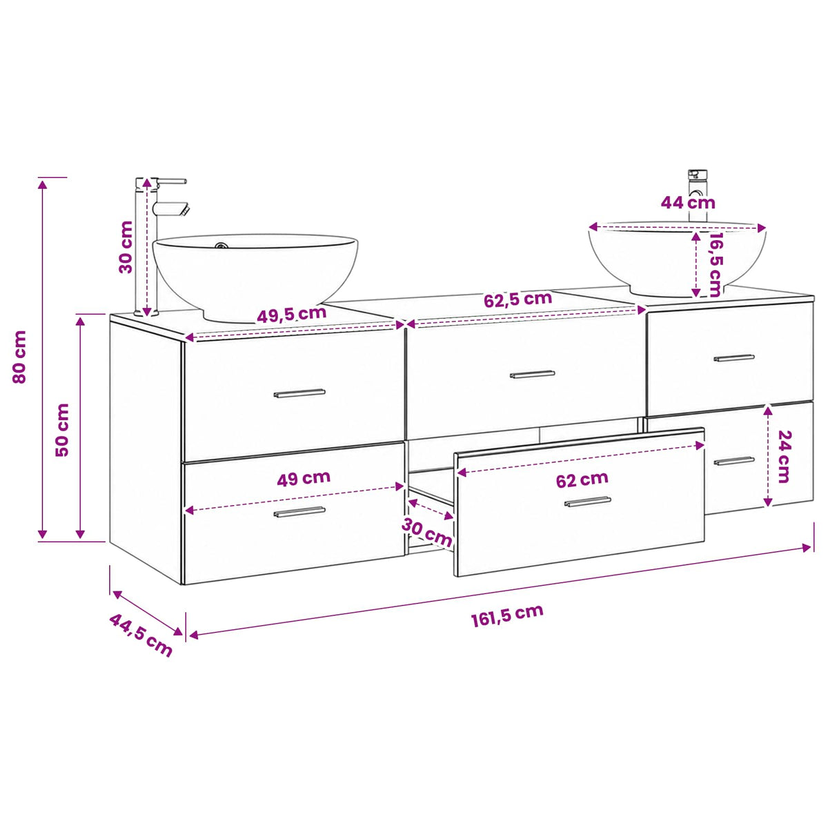 Bathroom Furniture Set 3 pcs White 161.5 x 44.5 x 80 cm