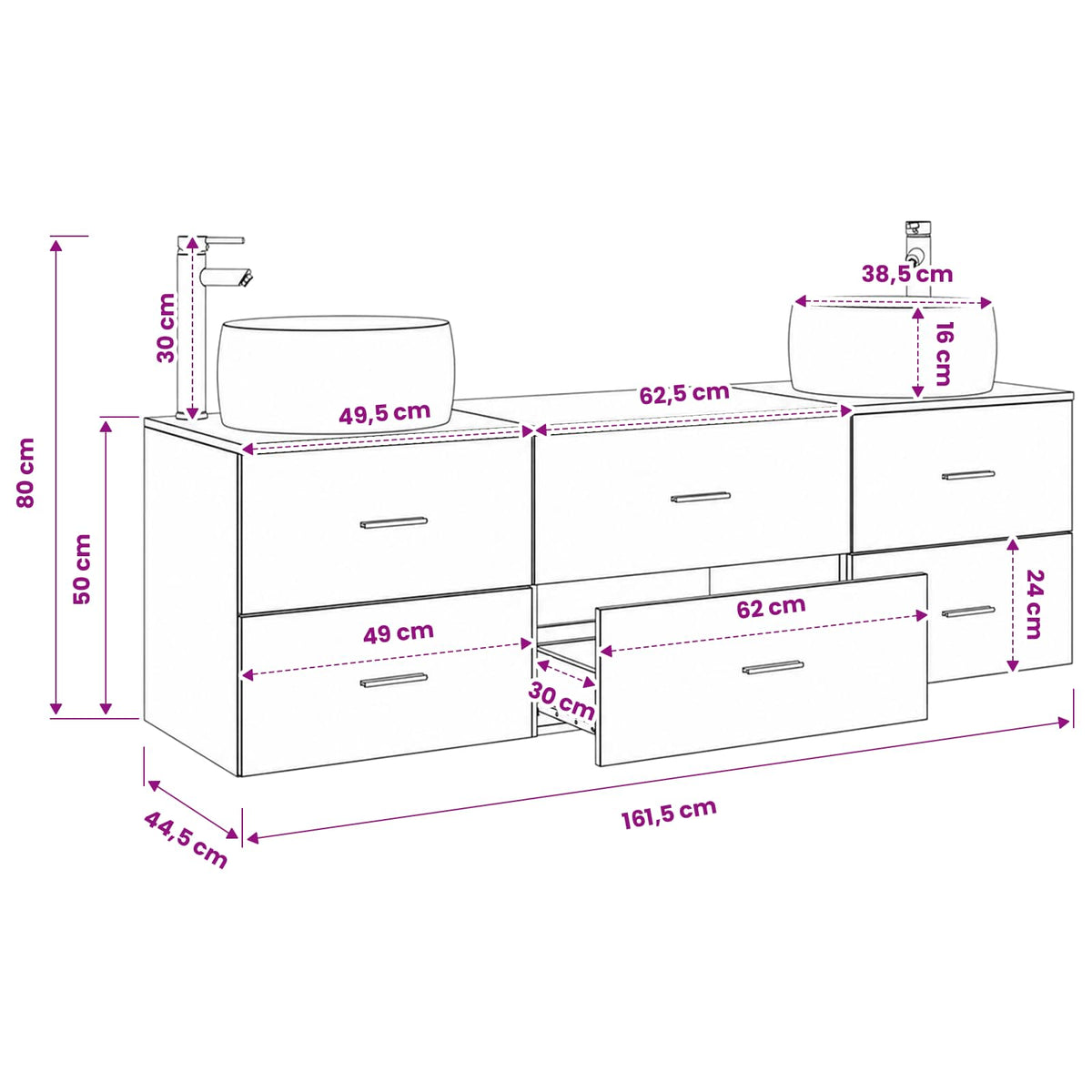 Bathroom Furniture Set 3 pcs White 161.5 x 44.5 x 80 cm