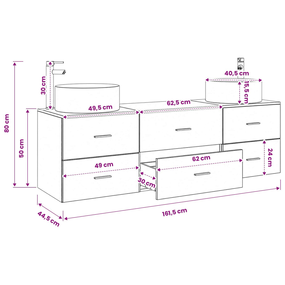 Bathroom Furniture Set 3 pcs White 161 x 44.5 x 80 cm