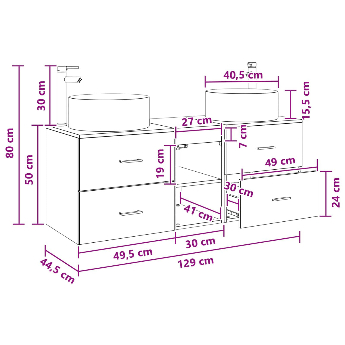 Bathroom Furniture Set 3 pcs Grey Sonoma 129 x 44.5 x 80 cm