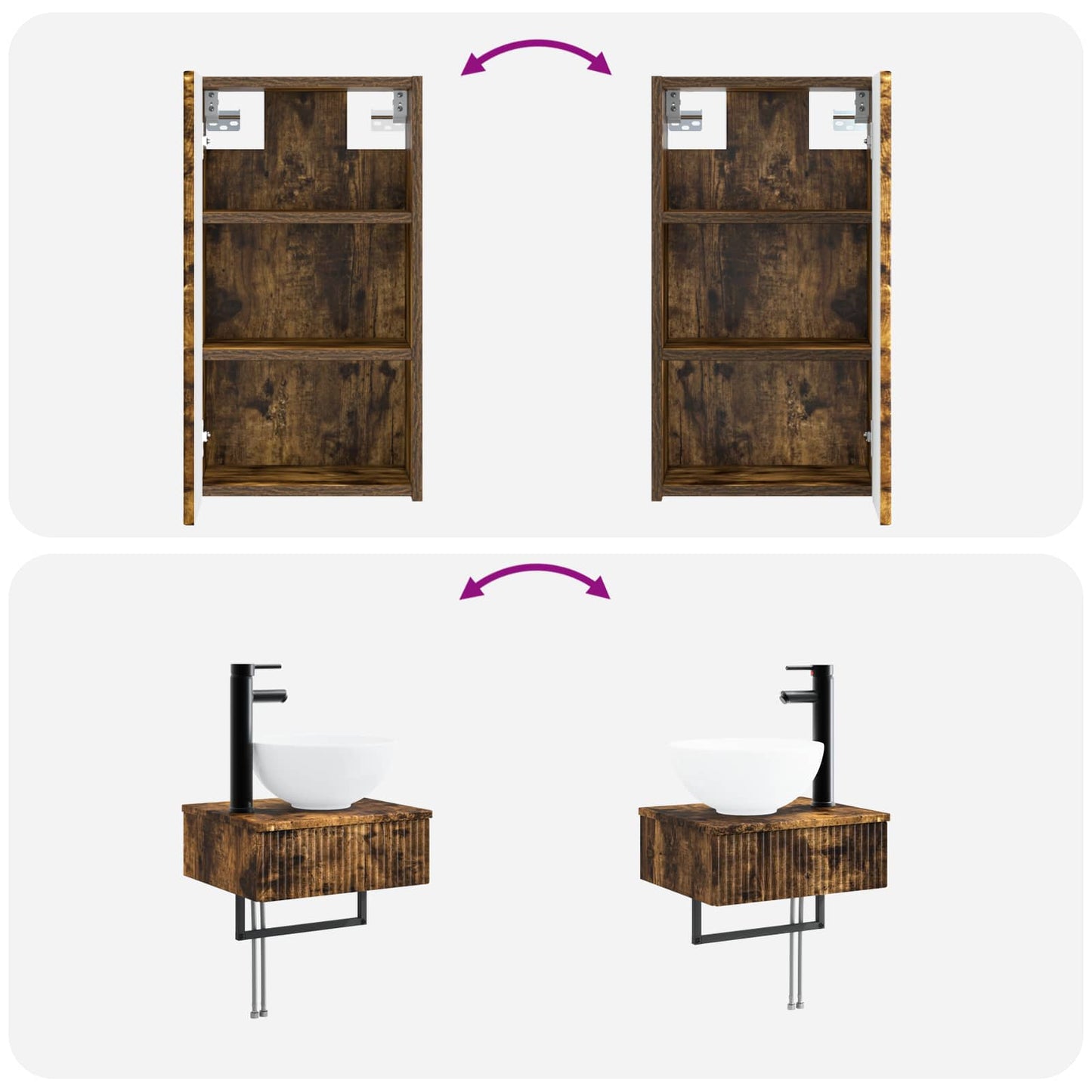 Bathroom Furniture Set 3 pcs Smoked Oak 33 x 34.5 x 160 cm