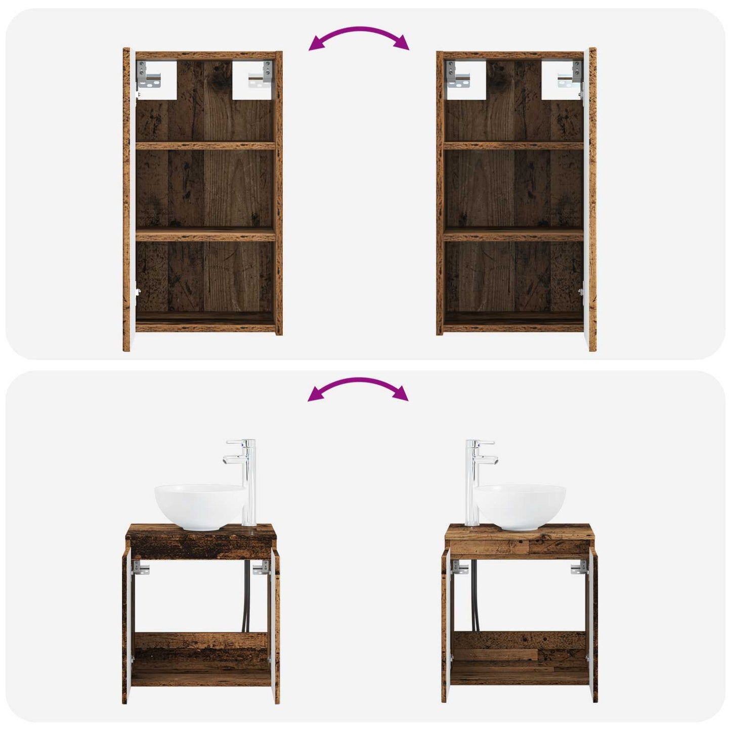 Bathroom Furniture Set 3 pcs Old Wood 33 x 34.5 x 160 cm