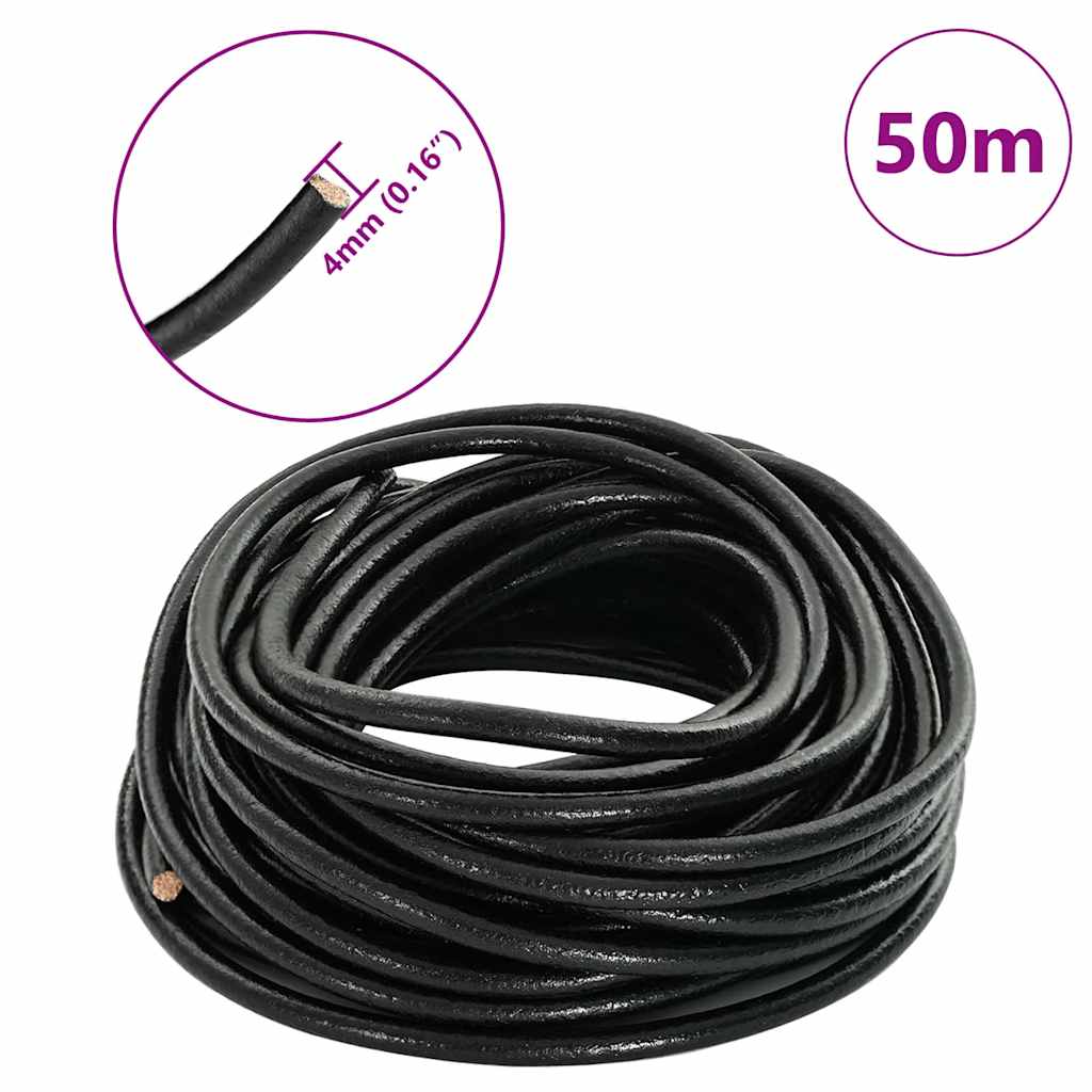 Leather Cord Black Ø4 mm x 50 m Leather