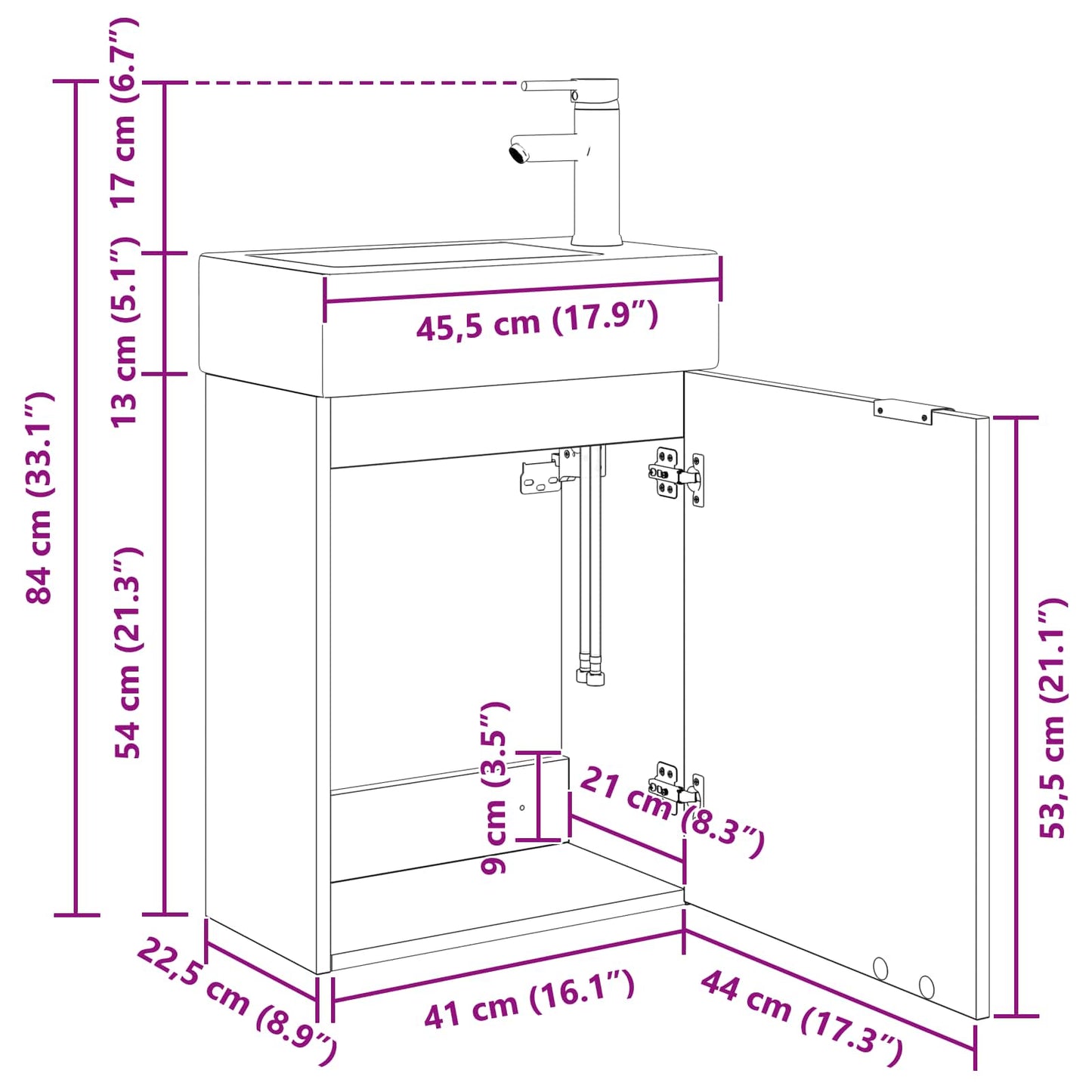 Bathroom Vanity Unit with Tap Grey Sonoma 45.5 x 22.5 x 84 cm
