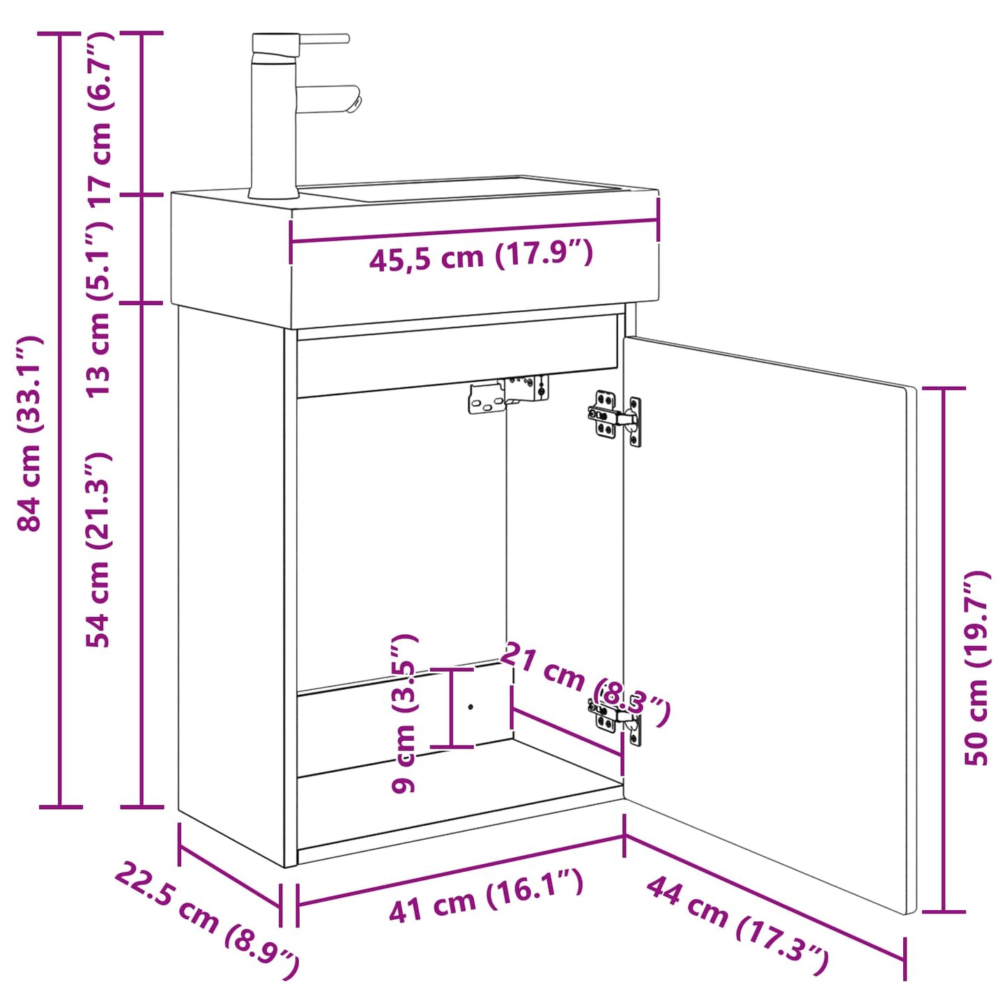 Bathroom Vanity Unit with Tap Grey Sonoma 45.5 x 22.5 x 84 cm