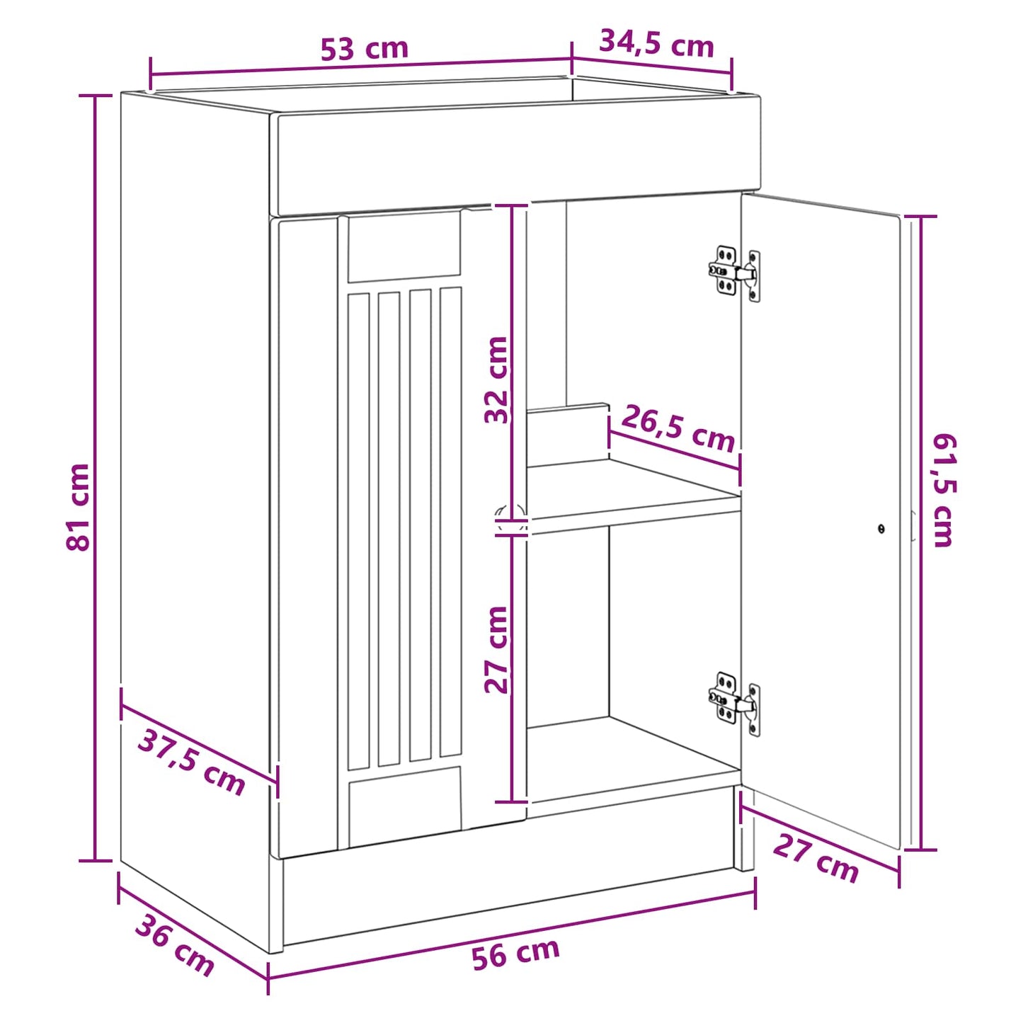 Bathroom under Sink Cabinet Smoked Oak 56 x 37.5 x 81 cm