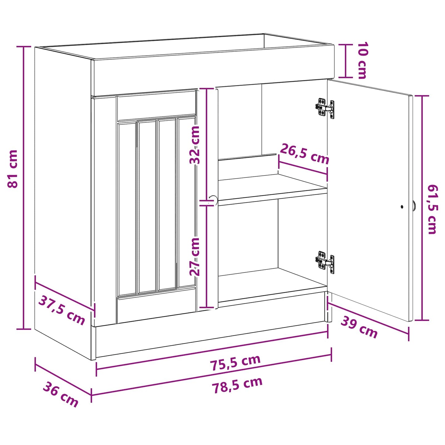 Bathroom under Sink Cabinet Smoked Oak 78.5 x 37.5 x 81 cm