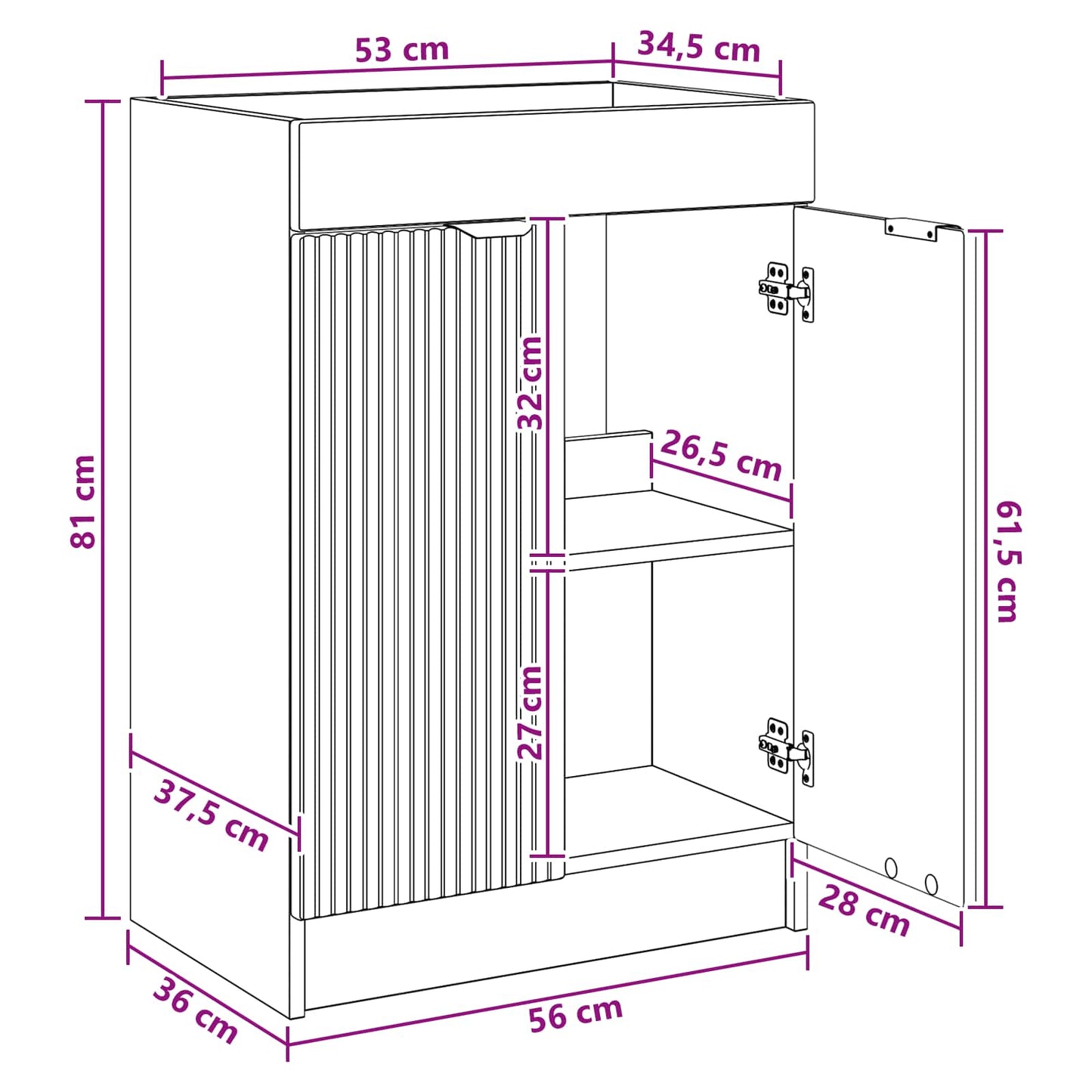Bathroom under Sink Cabinet Smoked Oak 56 x 37.5 x 81 cm