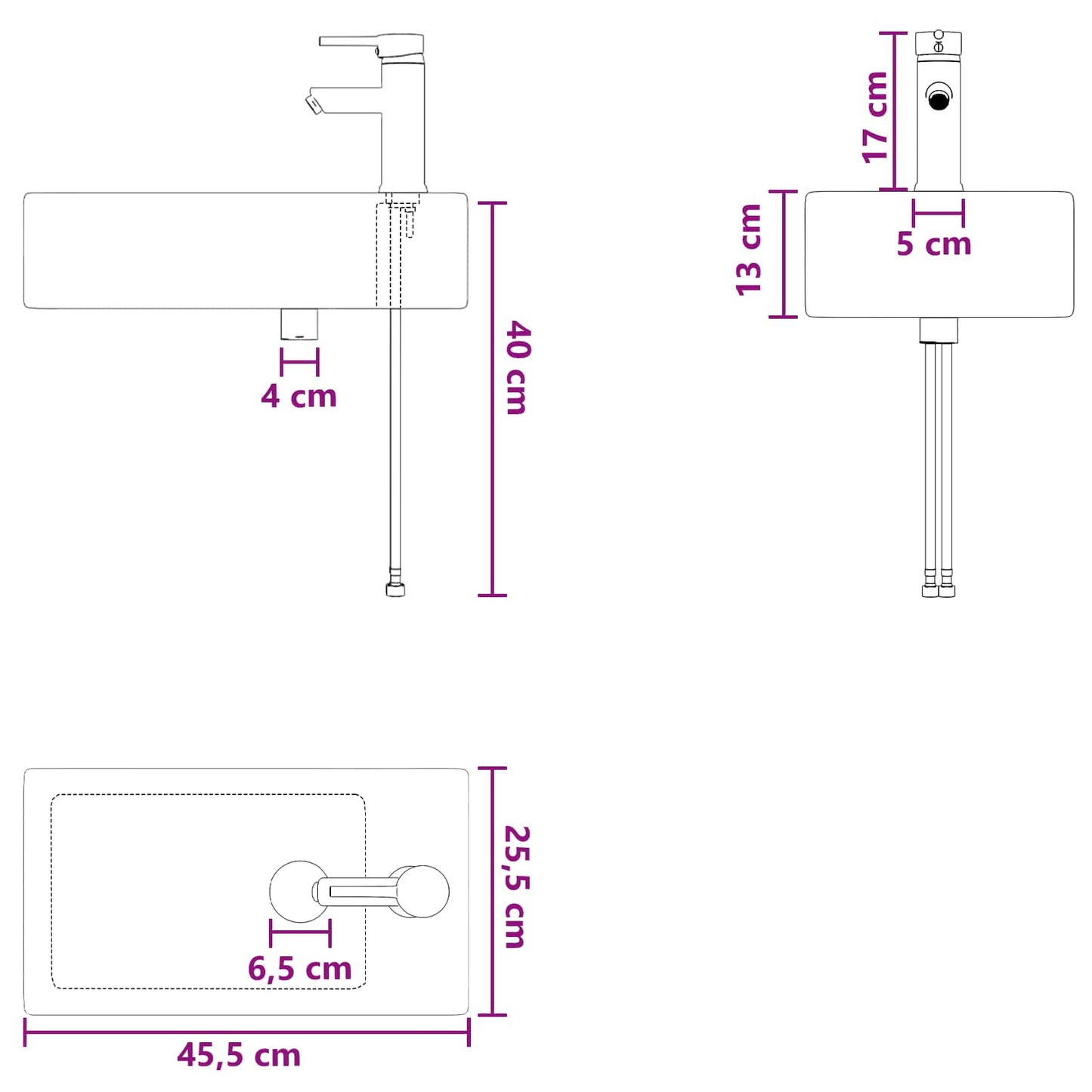 Bathroom Wash Basin Chrome 45.5 x 25.5 x 13 cm Metal