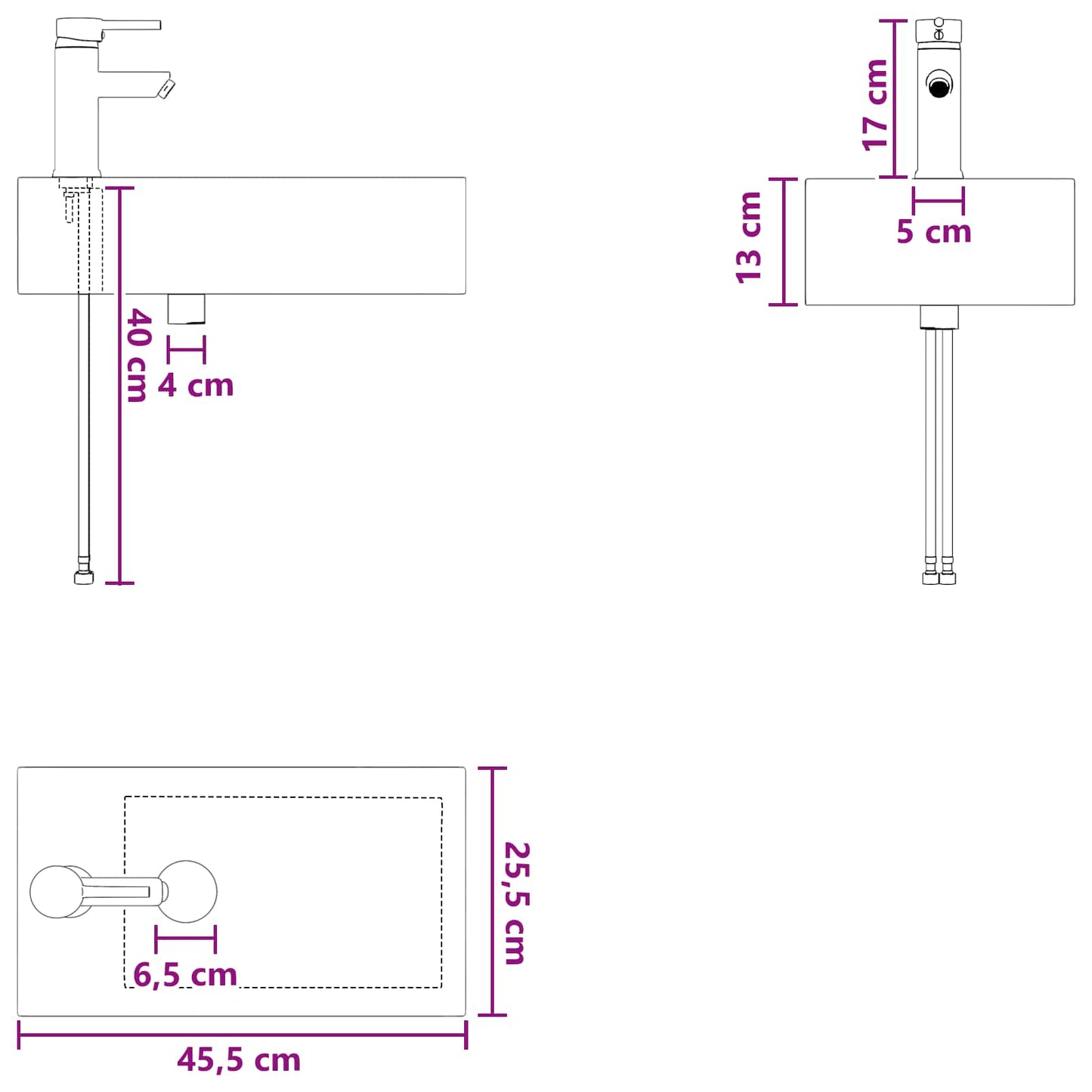 Bathroom Wash Basin Matte Black 45.5 x 25.5 x 13 cm Metal