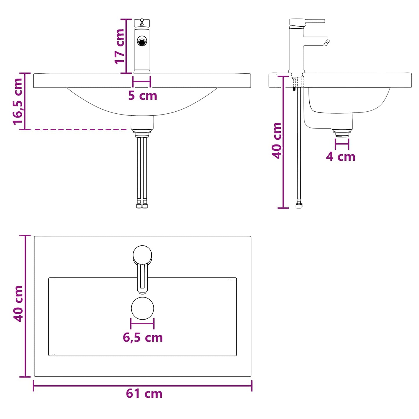 Bathroom Wash Basin Chrome 61 x 40 x 16.5 cm Metal