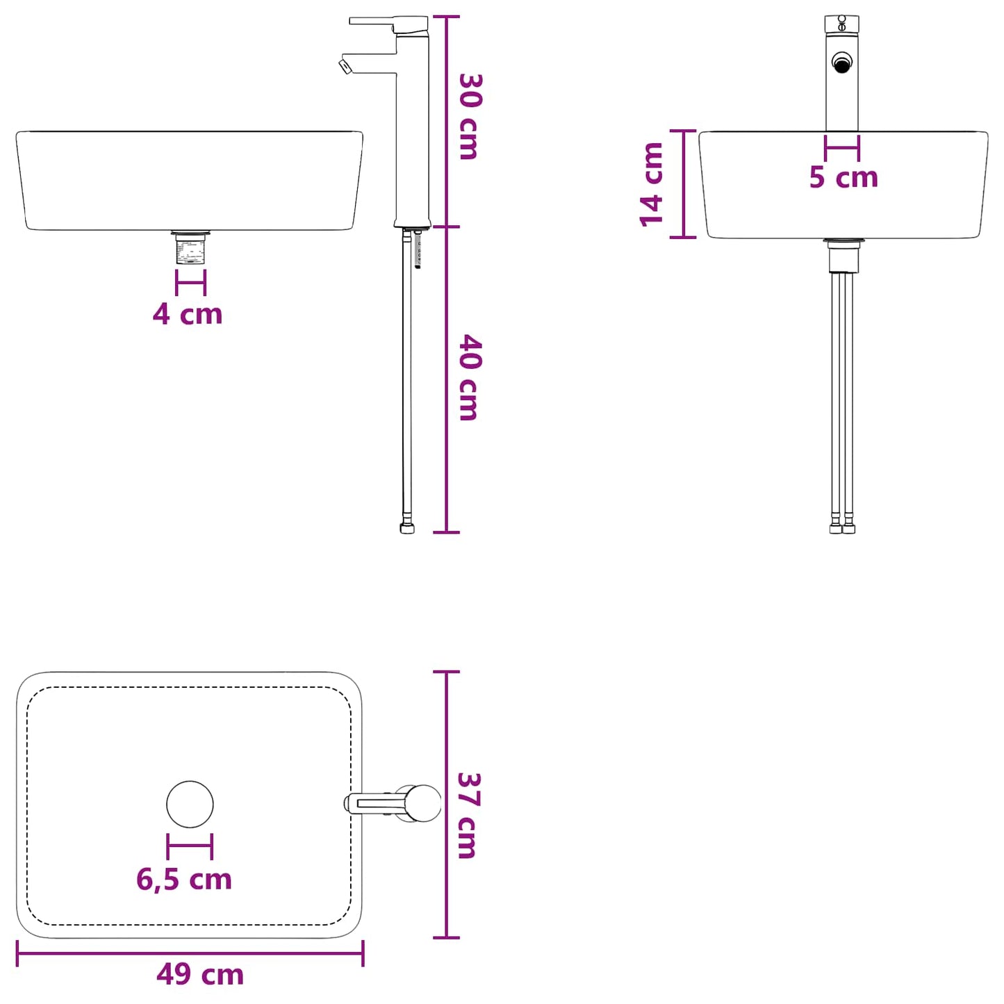 Bathroom Wash Basin Chrome 49 x 37 x 14 cm Metal
