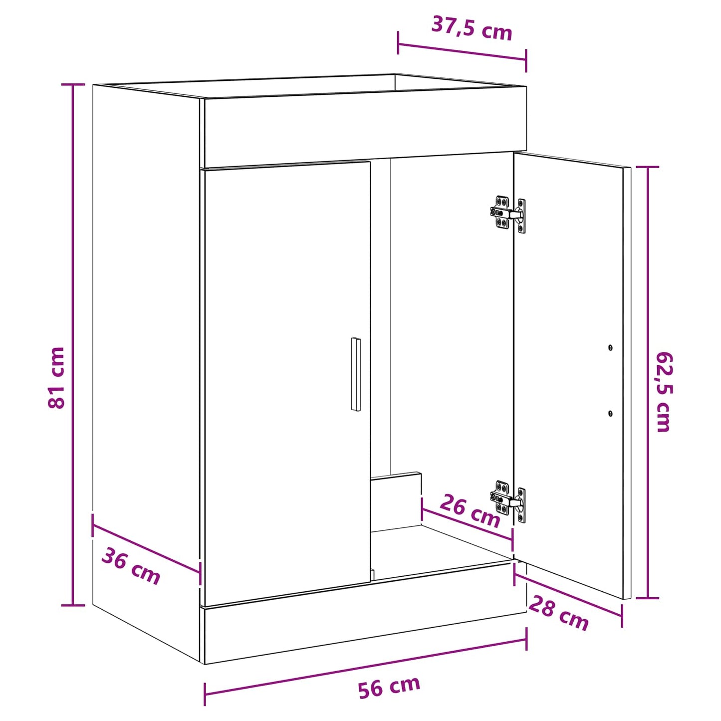 Bathroom Under Sink Cabinet Black Oak 56 x 37.5 x 81 cm