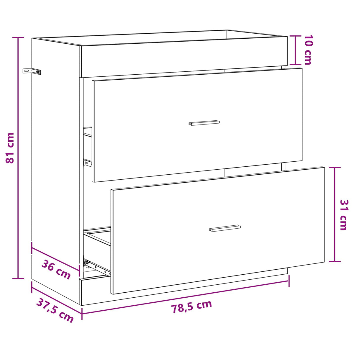 Bathroom Under Sink Cabinet Black Oak 78.5 x 37.5 x 81 cm
