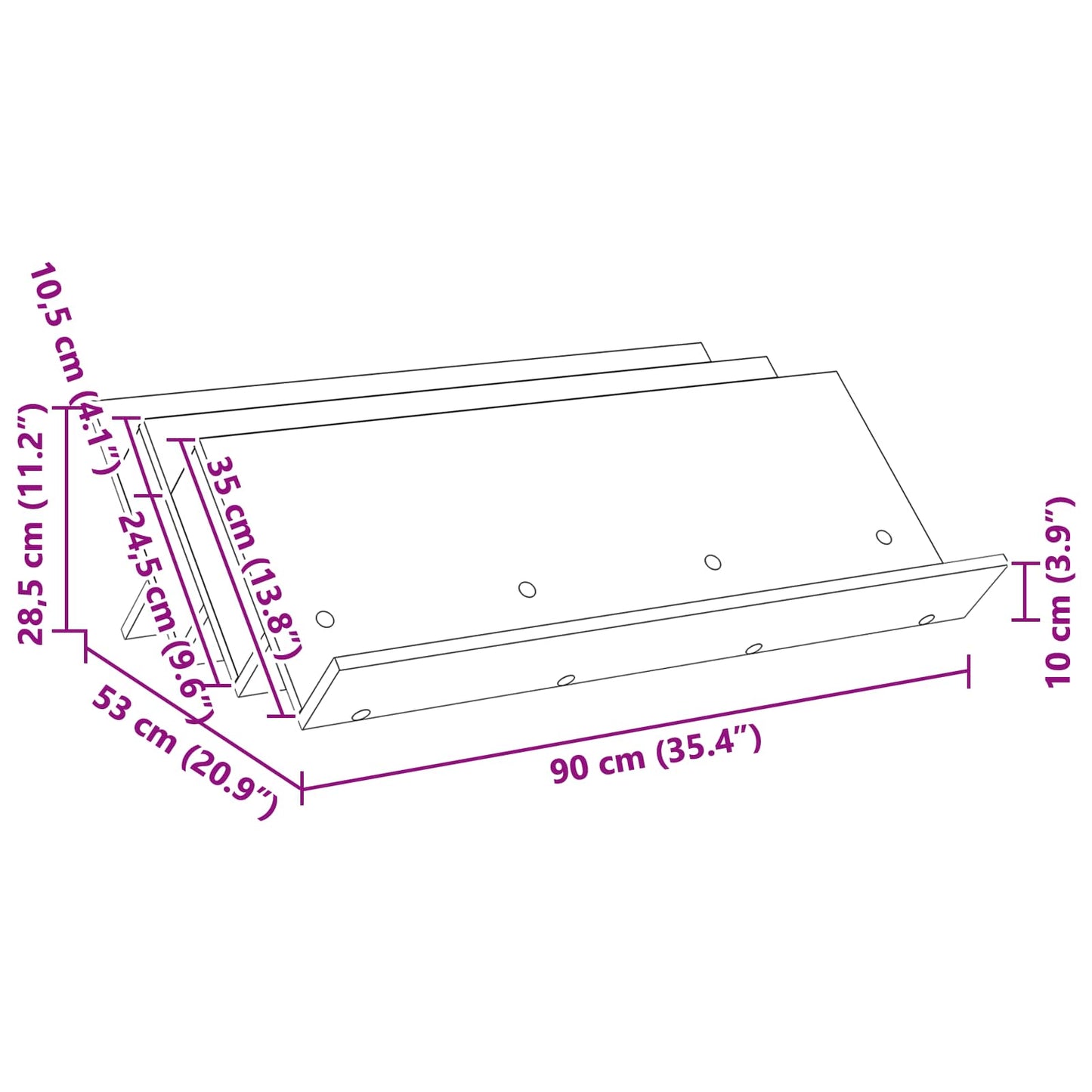 Magazine Rack Grey Sonoma 90 x 53 x 28.5 cm Engineered Wood