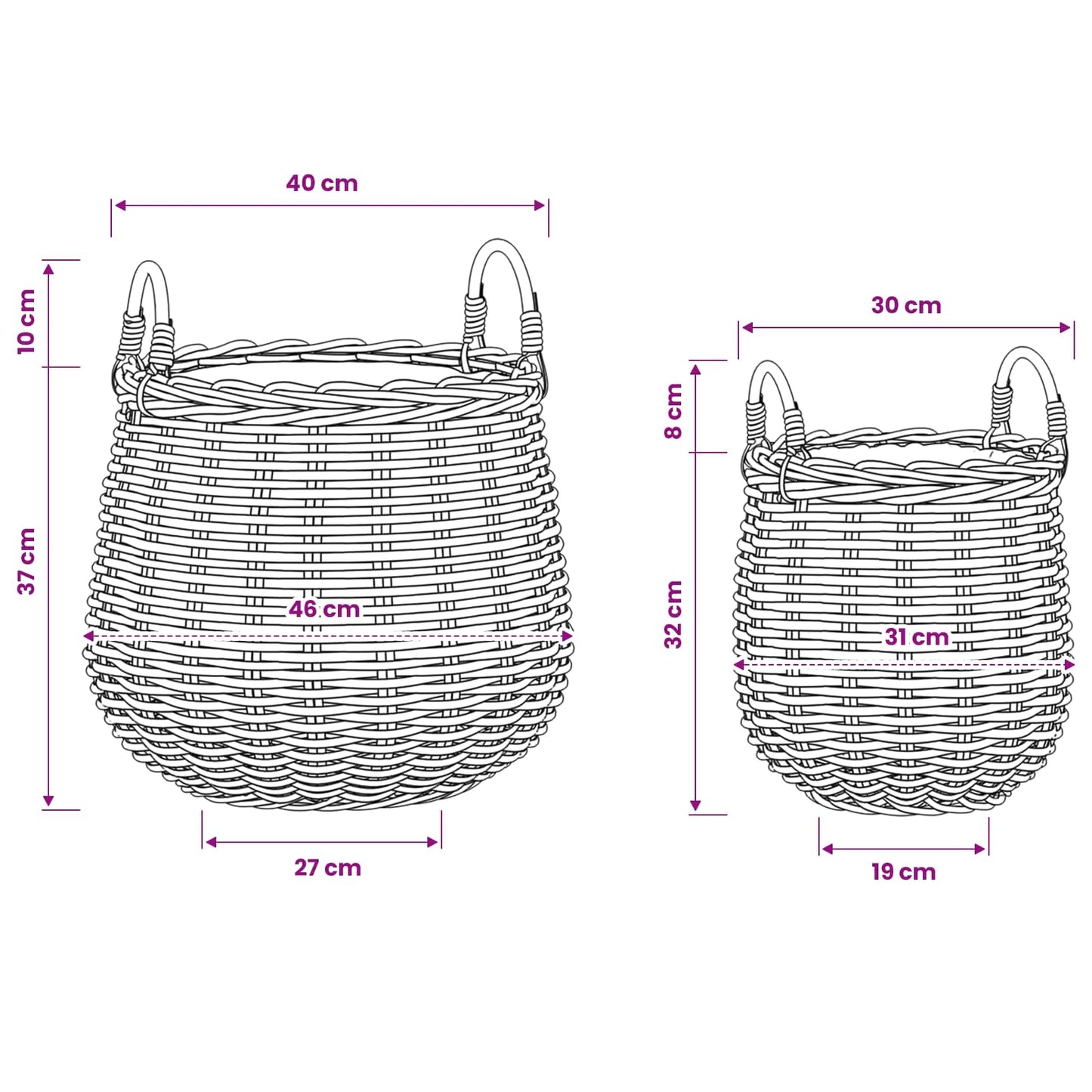 Planter Basket with Storage 2 pcs Natural Grey Kubu Rattan