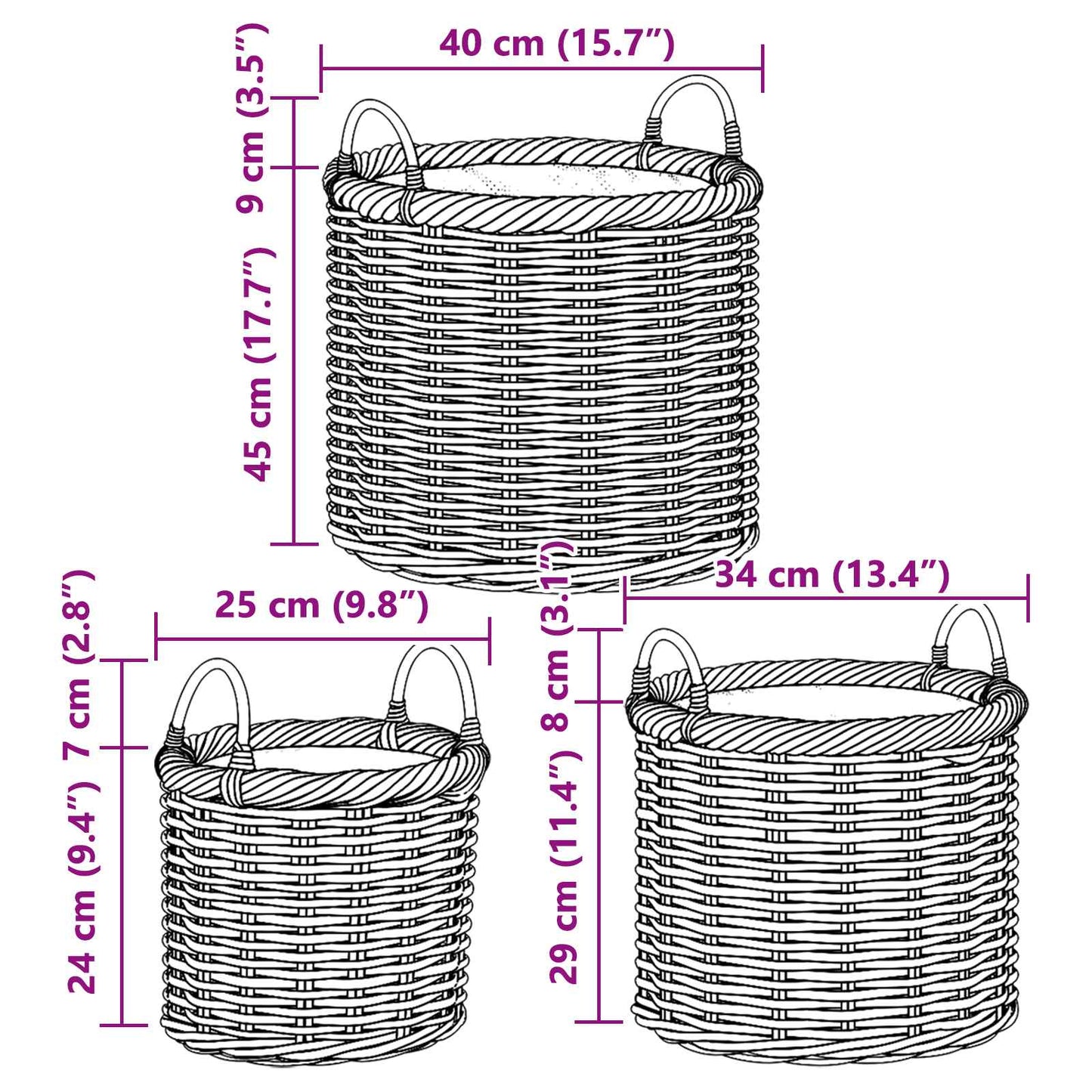 Planter Basket with Storage 3 pcs Kubu Grey Kubu Rattan