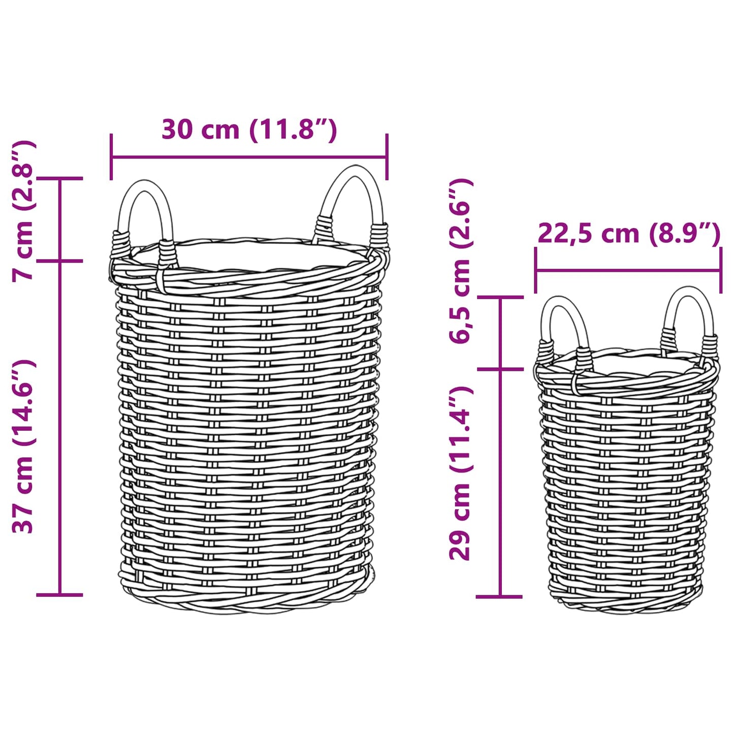 Planter Basket GENDT 2 pcs Natural Grey Kubu Rattan
