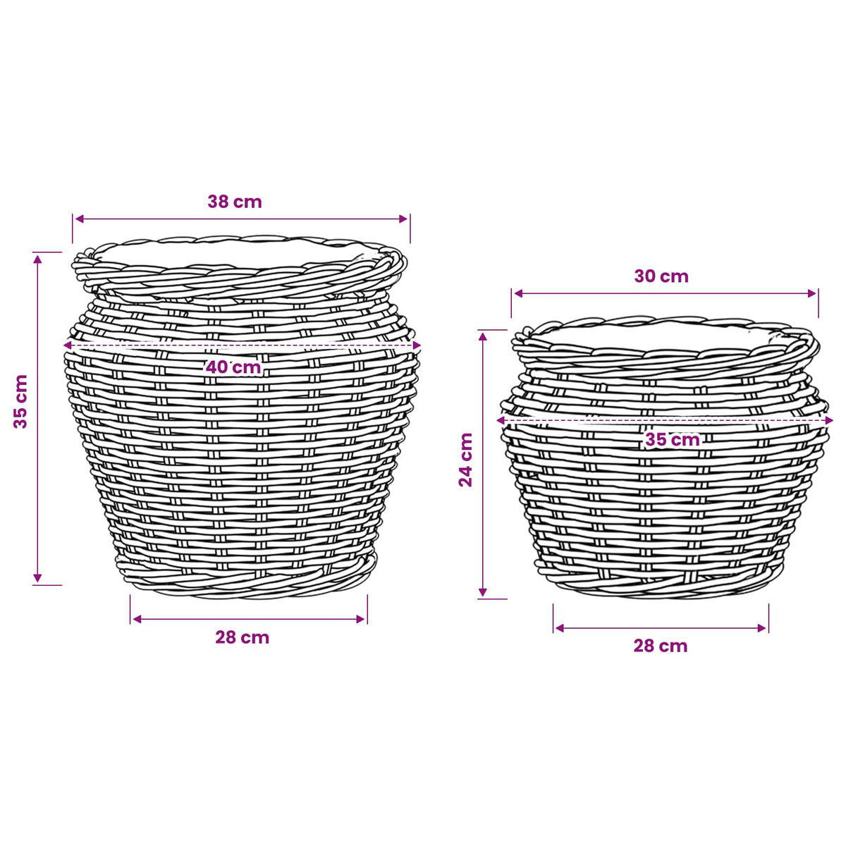 Planter Basket GENDT 2 pcs Natural Grey Kubu Rattan