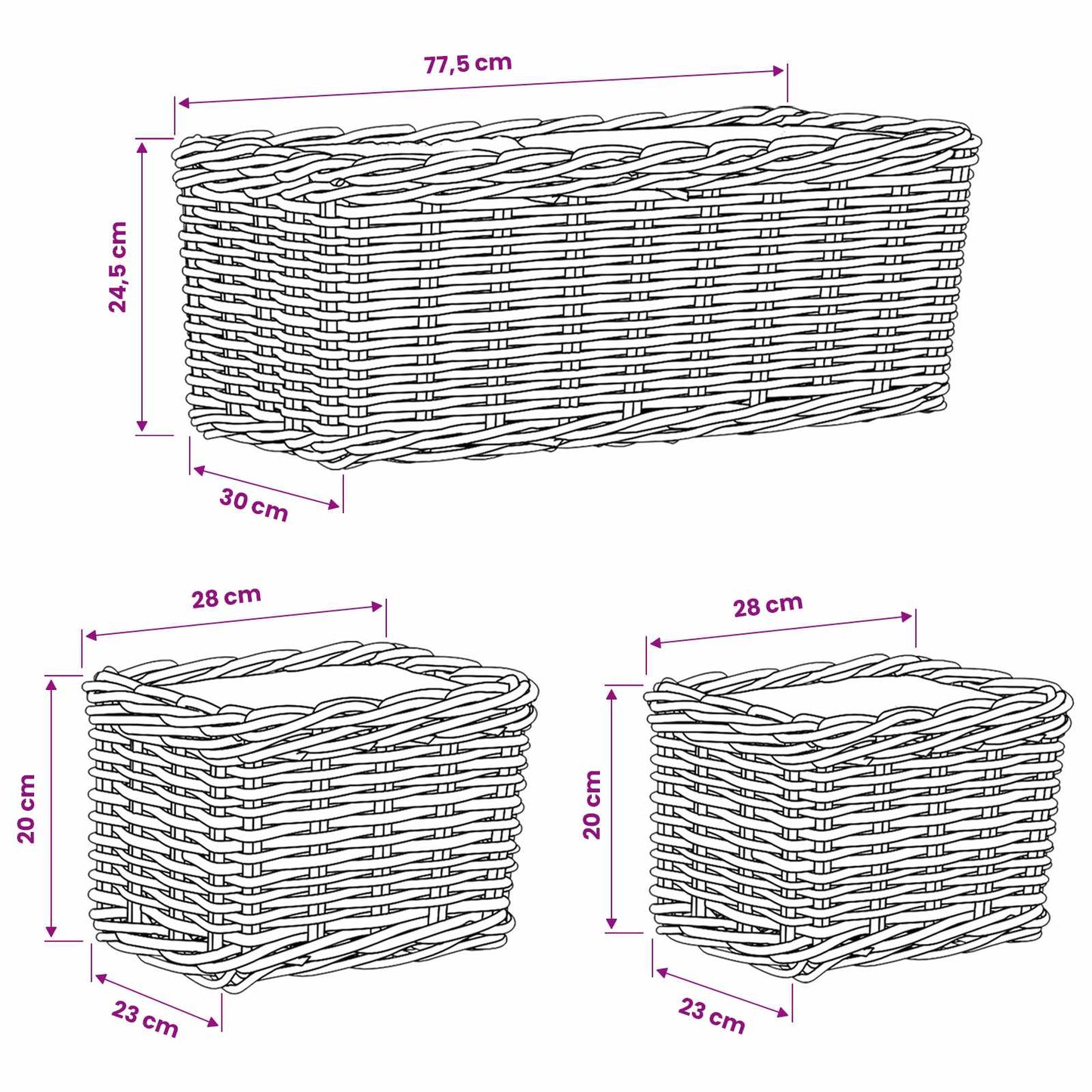 Planter Basket with Storage 3 pcs Natural Grey Kubu Rattan