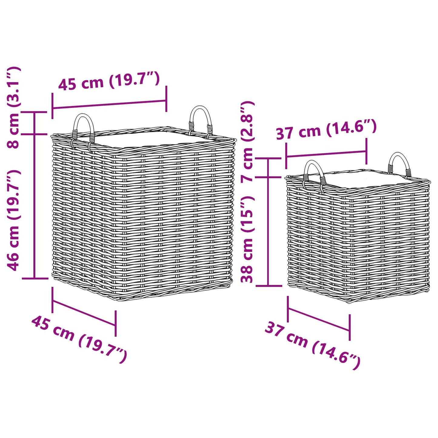 Planter Basket GENDT 2 pcs Natural Grey Kubu Rattan